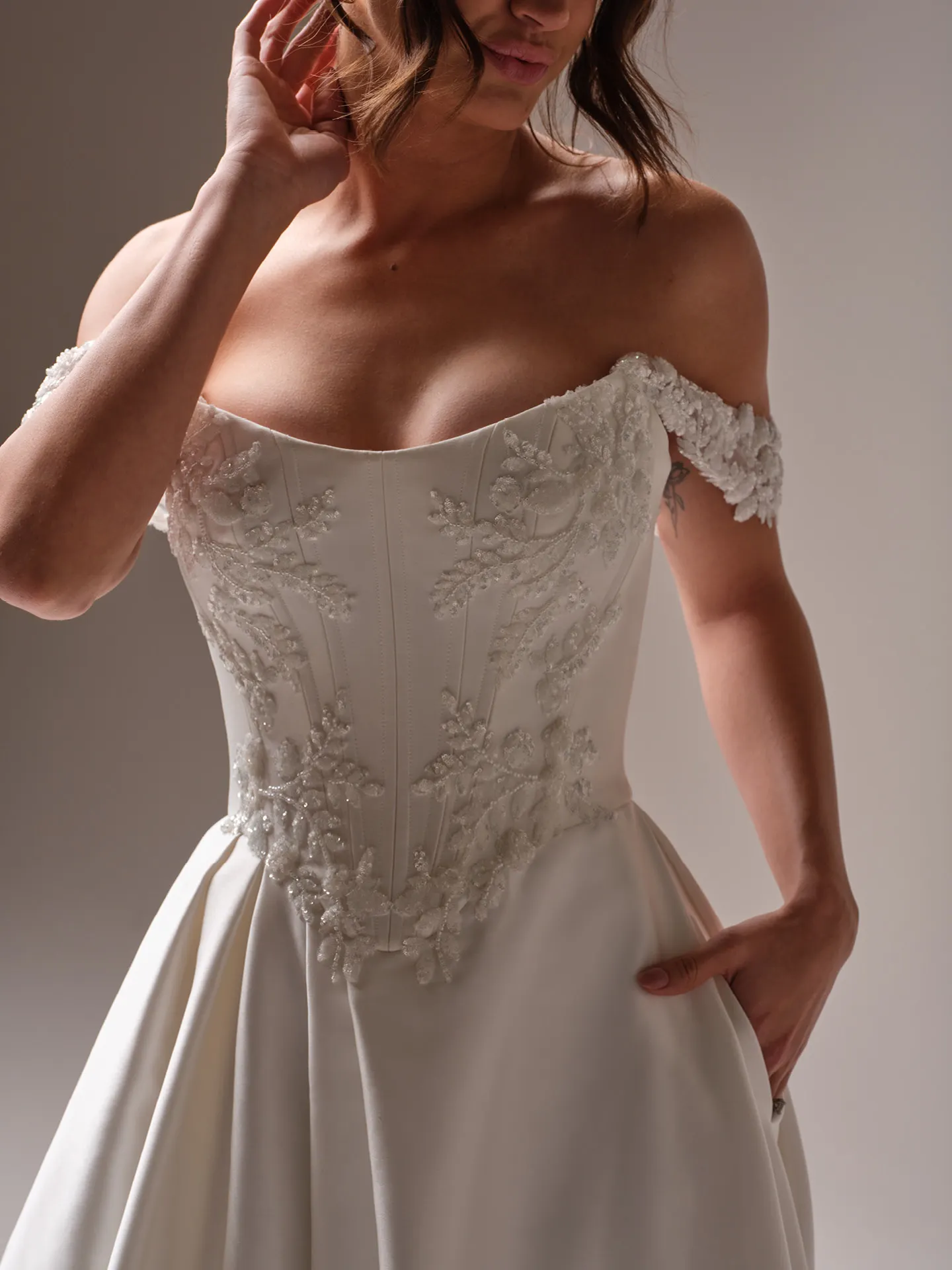 Sottero and Midgley Amadora A line wedding dress back angle with extended train