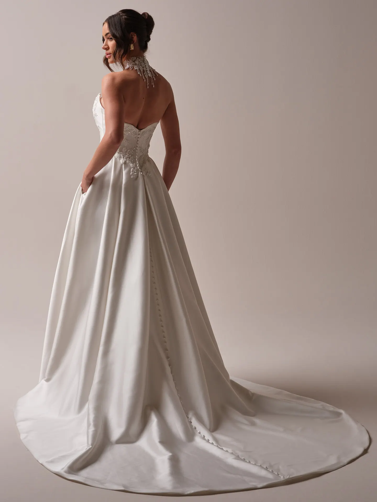 Sottero and Midgley Amadora A line wedding dress front view in ivory tone lace