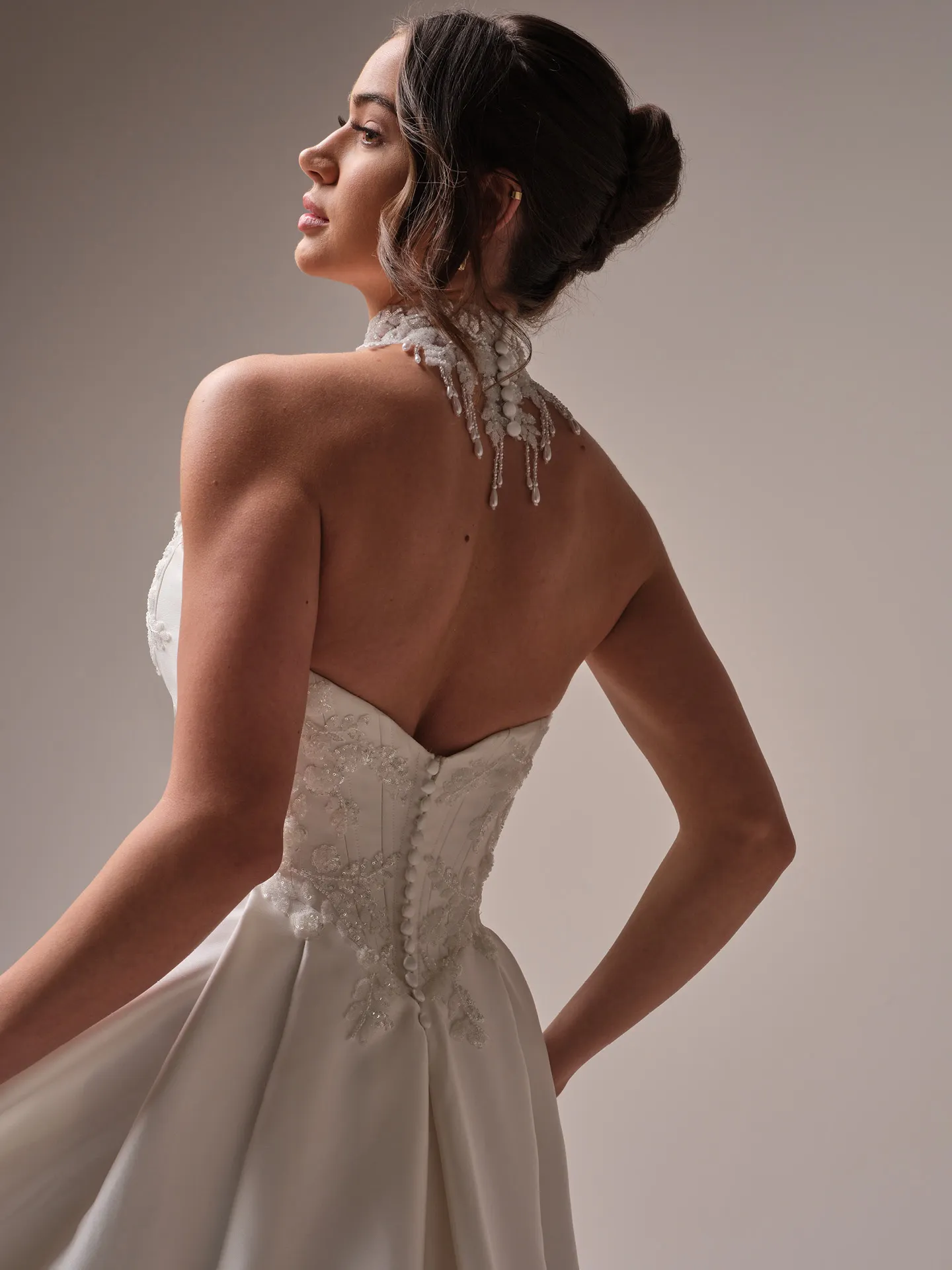 Sottero and Midgley Amadora A line wedding dress front view in soft ivory lace