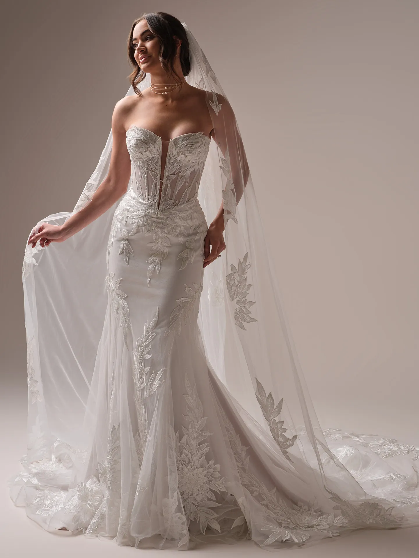 Sottero and Midgley Belladonna fit and flare wedding dress back view with lace train