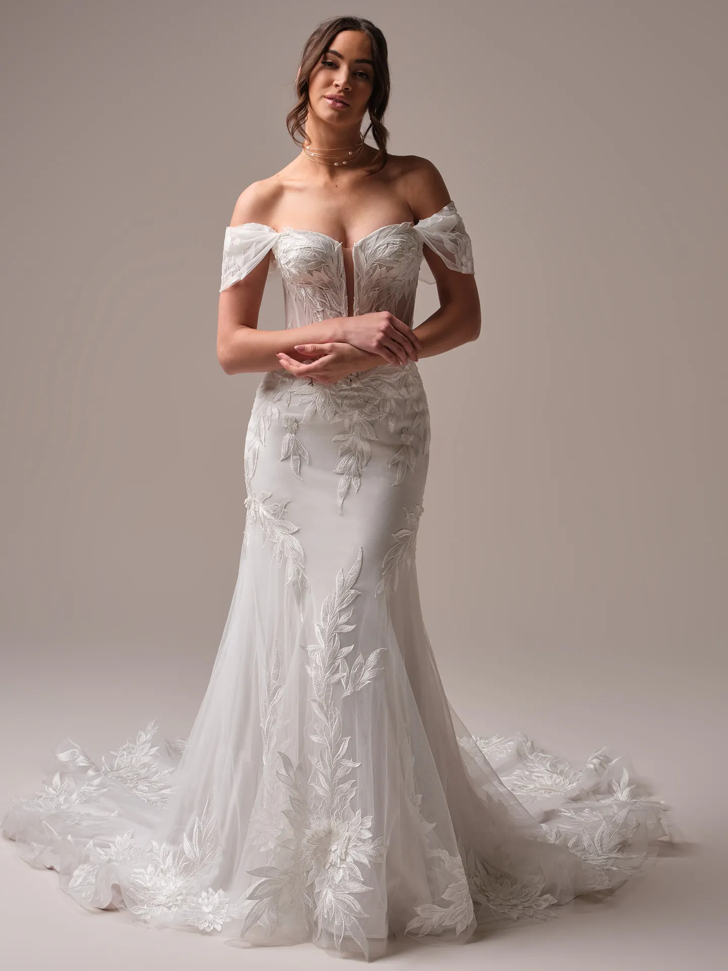 Sottero and Midgley Belladonna fit and flare wedding dress side angle with contoured fit