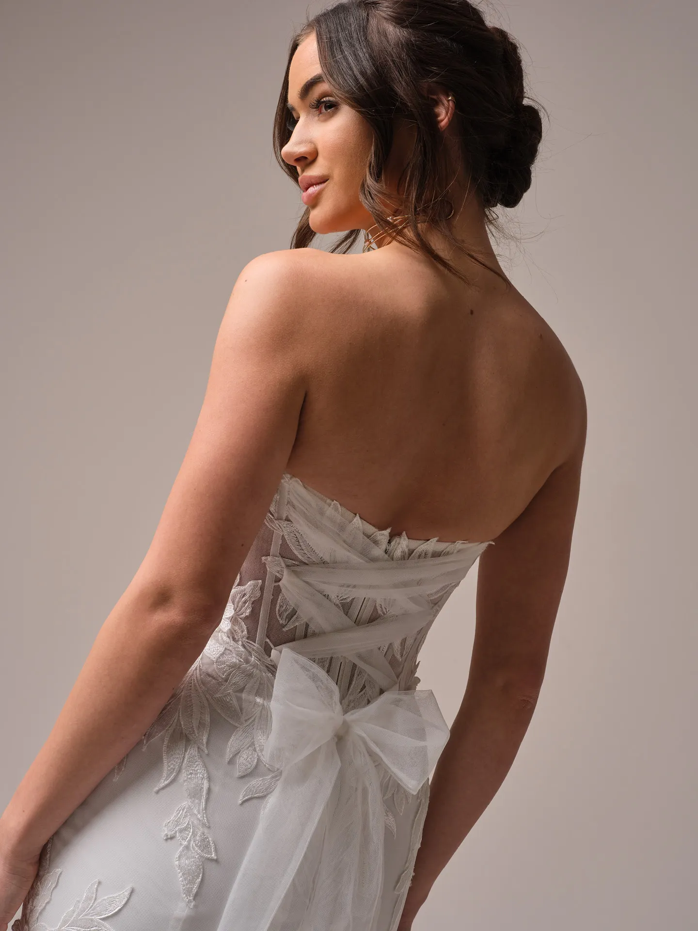 Sottero and Midgley Belladonna fit and flare wedding dress side angle with contoured fit