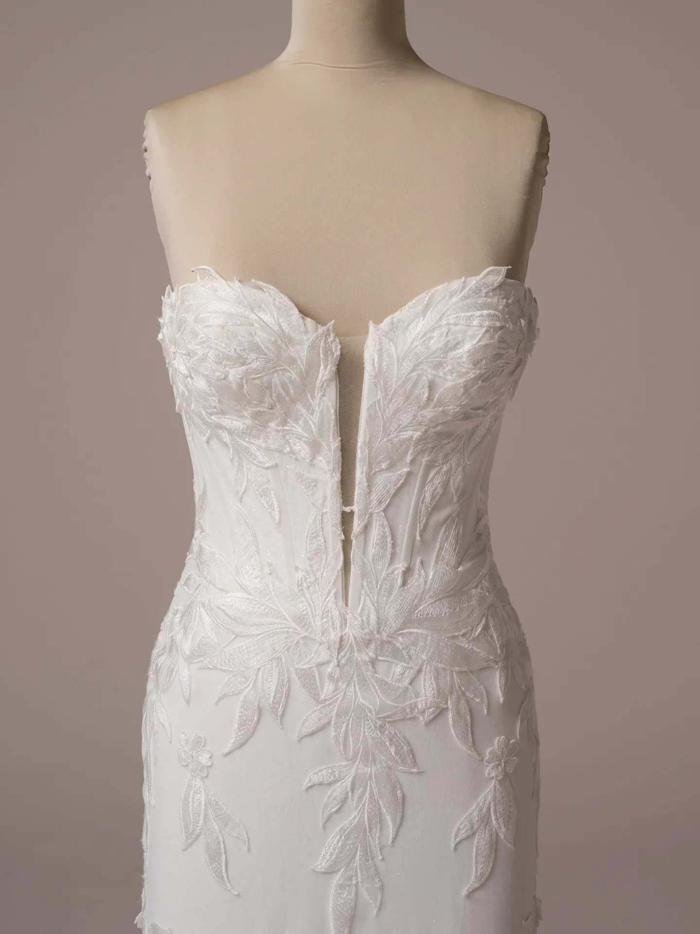 Sottero and Midgley Belladonna fit and flare wedding dress side view with lace detail