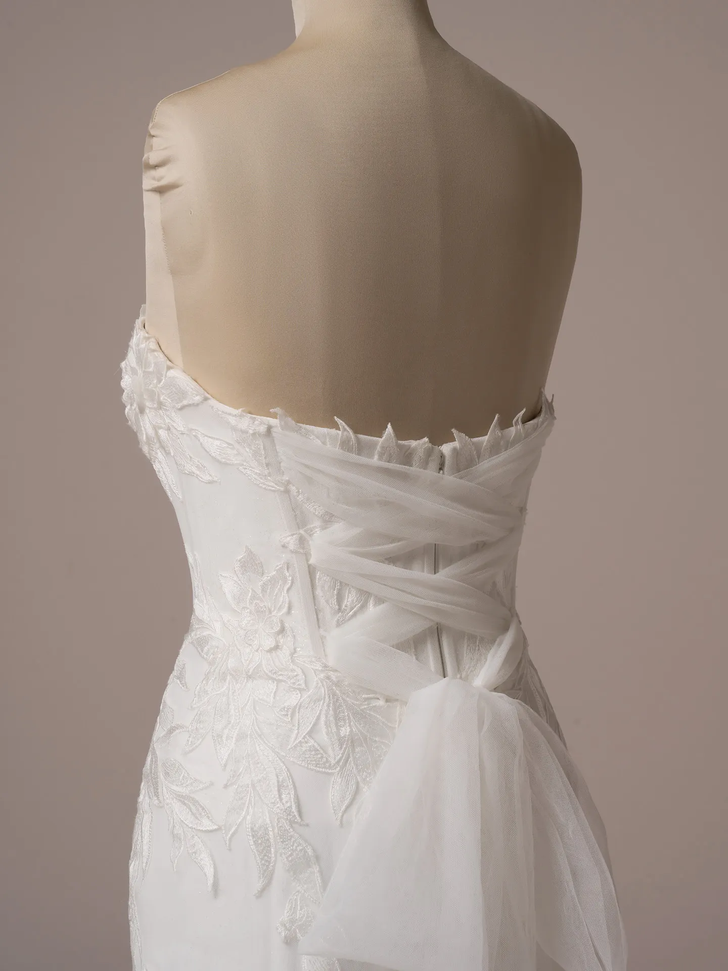 Sottero and Midgley Belladonna fit and flare wedding dress back view with extended train