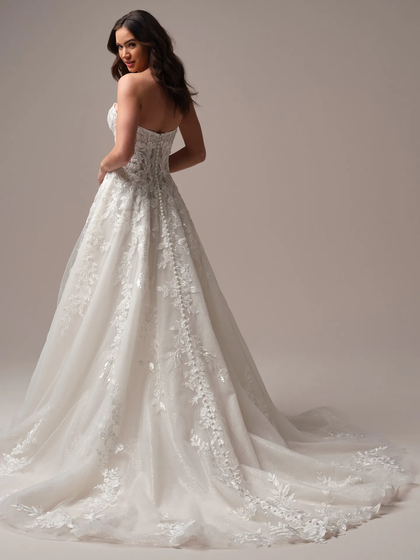 Sottero and Midgley Darren ballgown wedding dress back view with flowing train