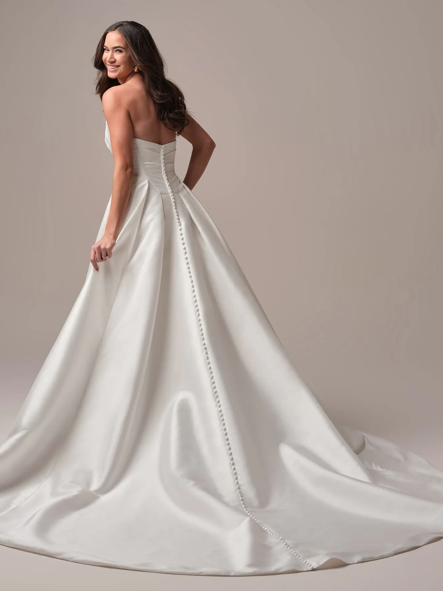 Sottero and Midgley Donovan ballgown wedding dress back view with flowing train