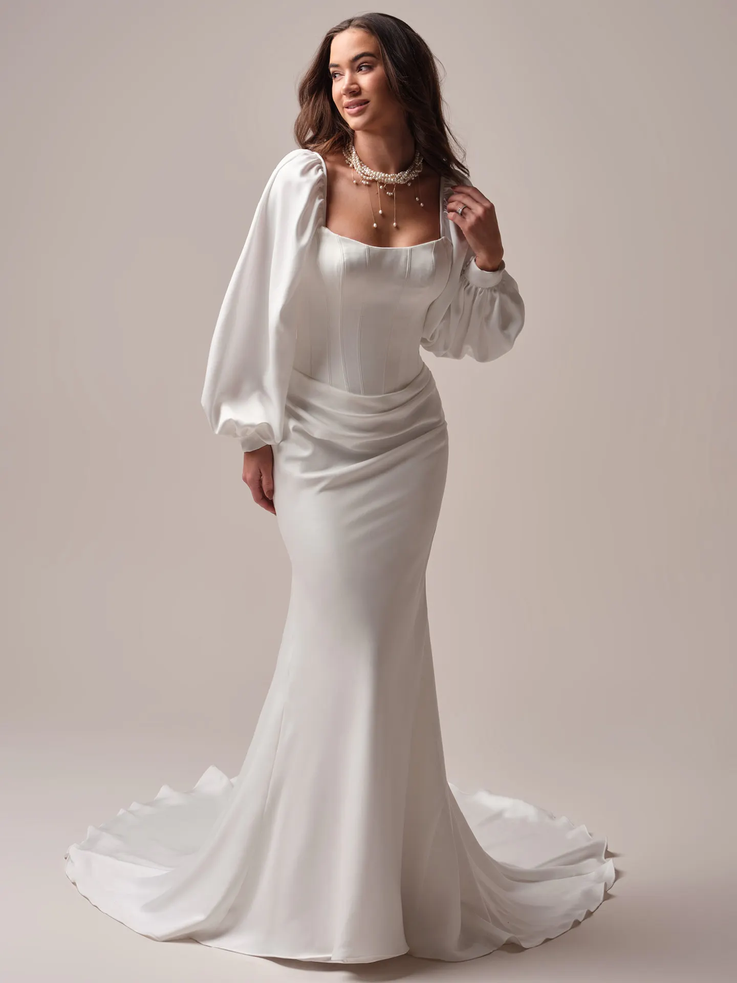 Sottero and Midgley Forsythia sheath wedding dress back angle with fitted silhouette