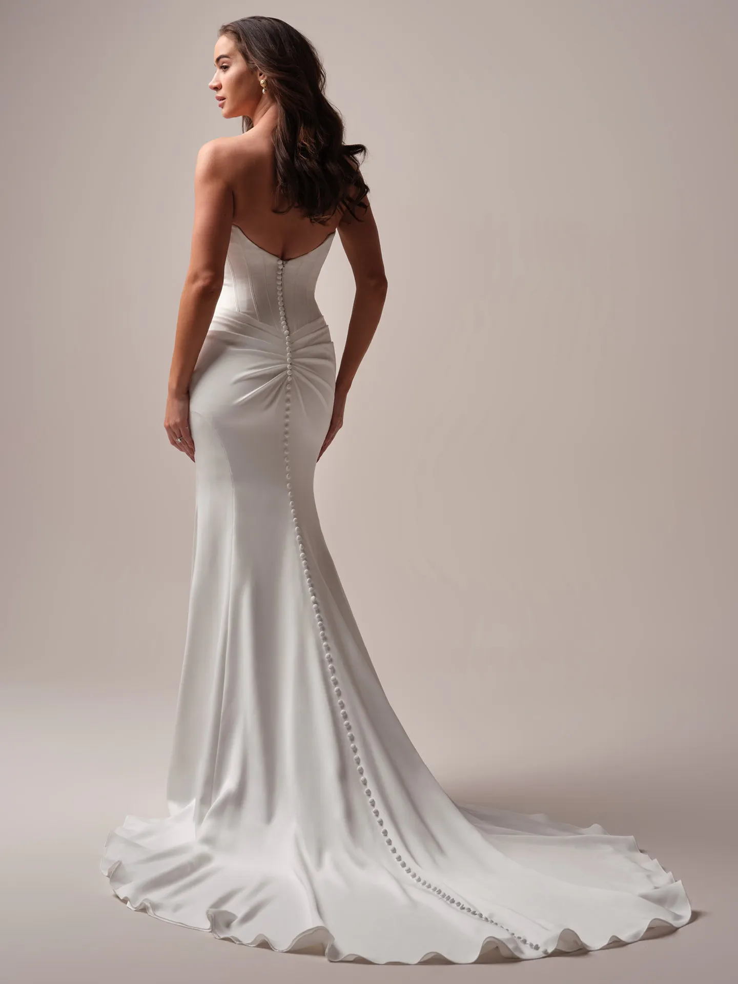 Sottero and Midgley Forsythia sheath wedding dress angled view with lace bodice