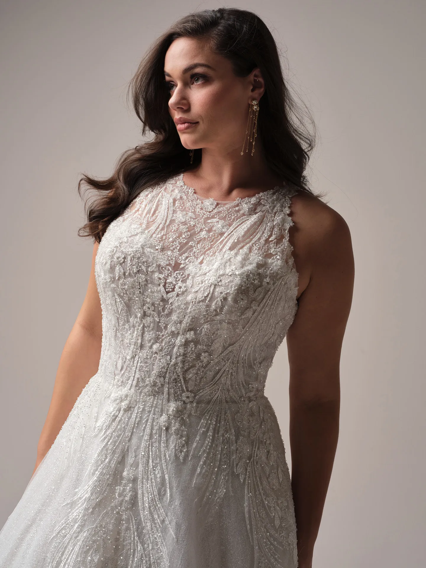 Sottero and Midgley Genevieve ballgown wedding dress side view curve with voluminous skirt