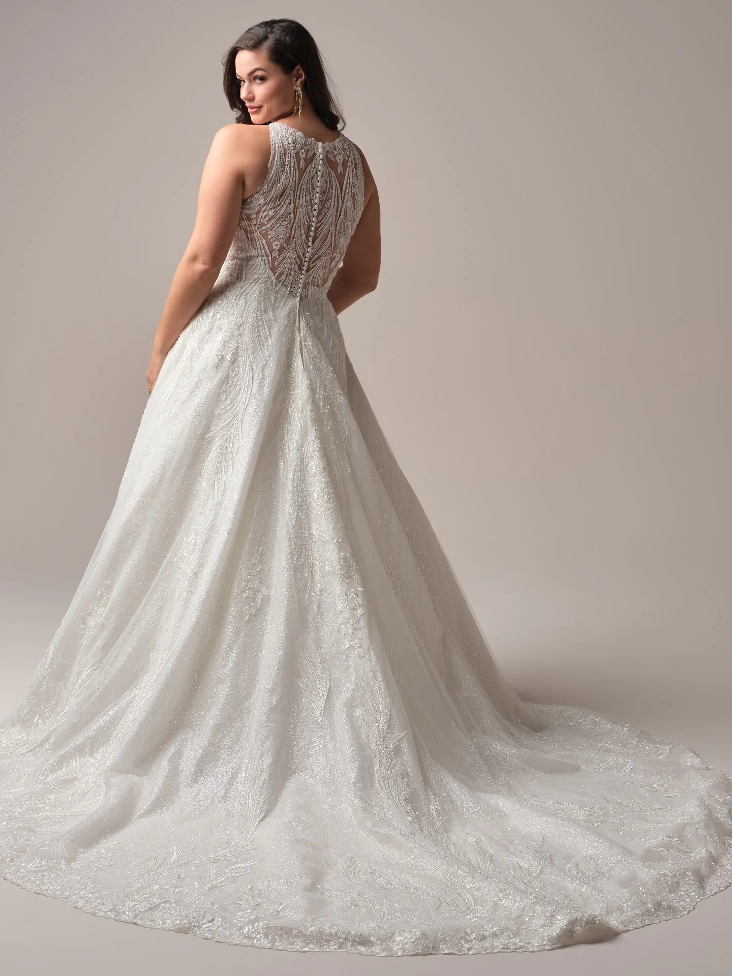 Sottero and Midgley Genevieve ballgown wedding dress back view curve with long train