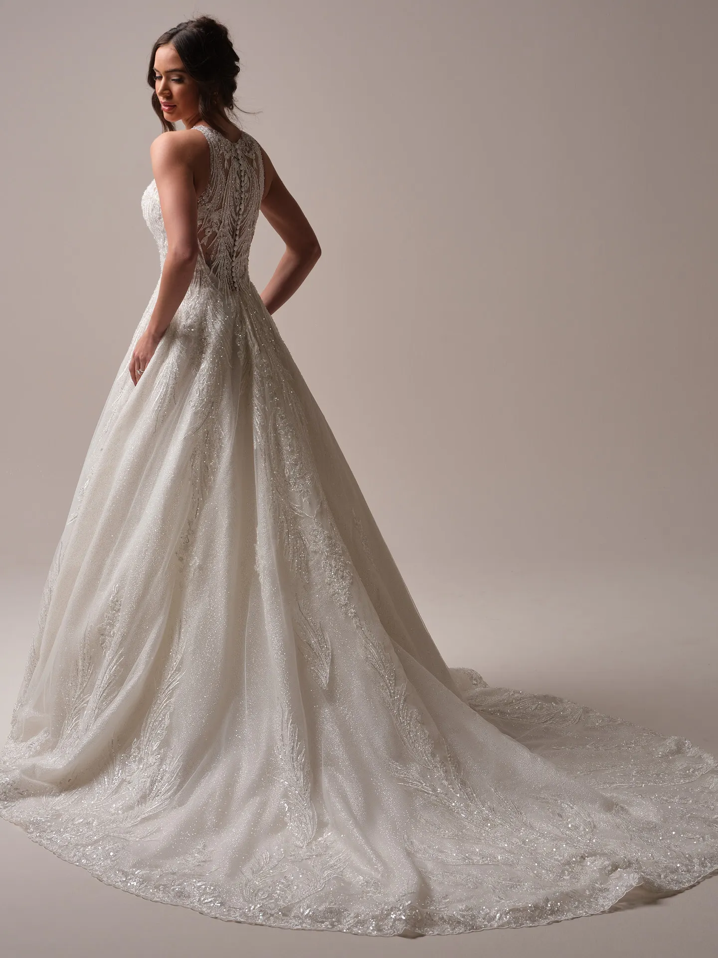 Sottero and Midgley Genevieve ballgown wedding dress back view with extended train