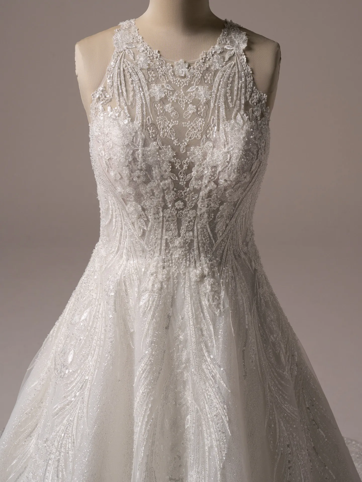 Sottero and Midgley Genevieve ballgown wedding dress front view in soft ivory lace