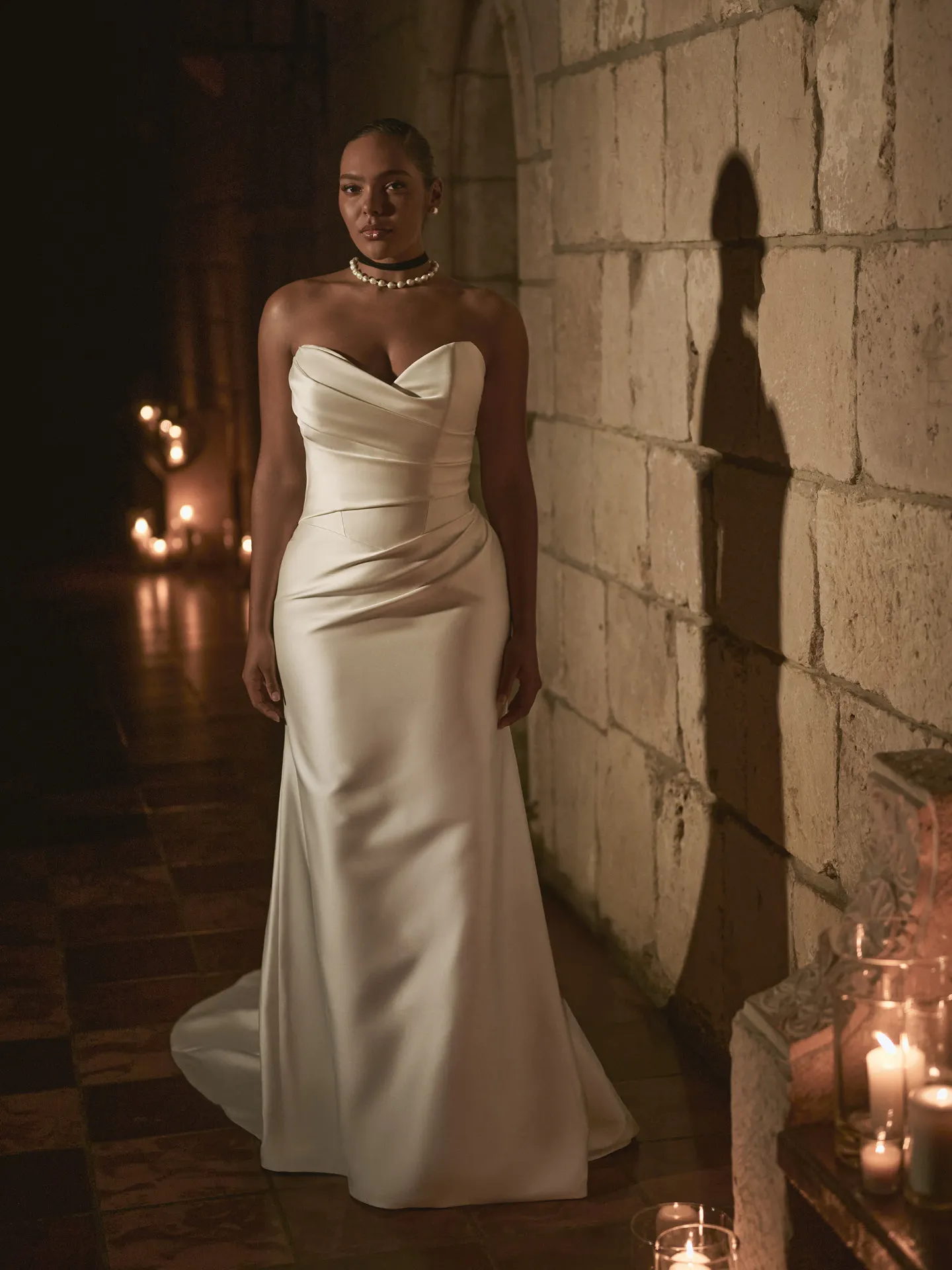 Sottero and Midgley Giselle Lane sheath wedding dress side view with sleek contour