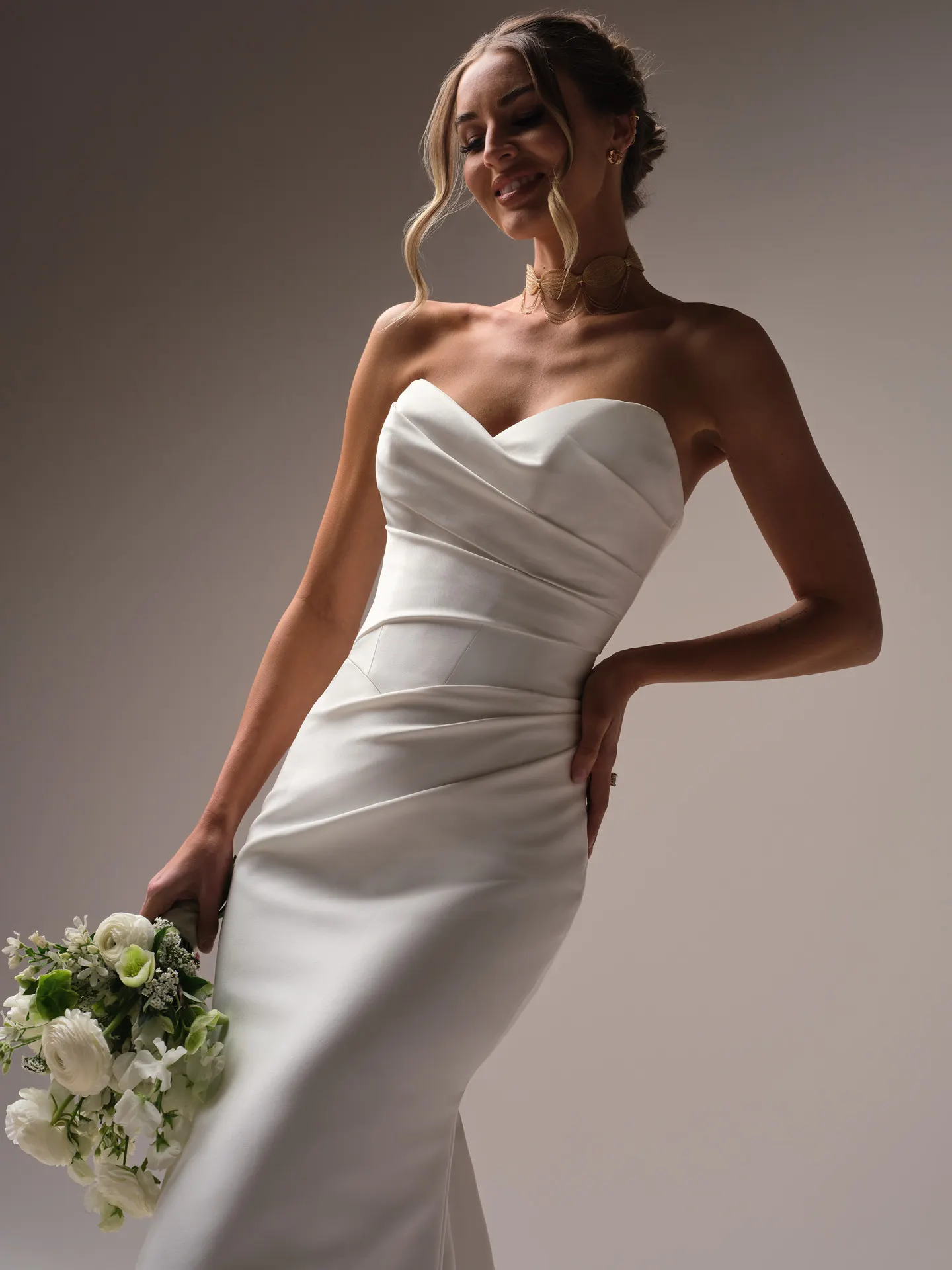 Sottero and Midgley Giselle Lane sheath wedding dress side angle with fitted bodice