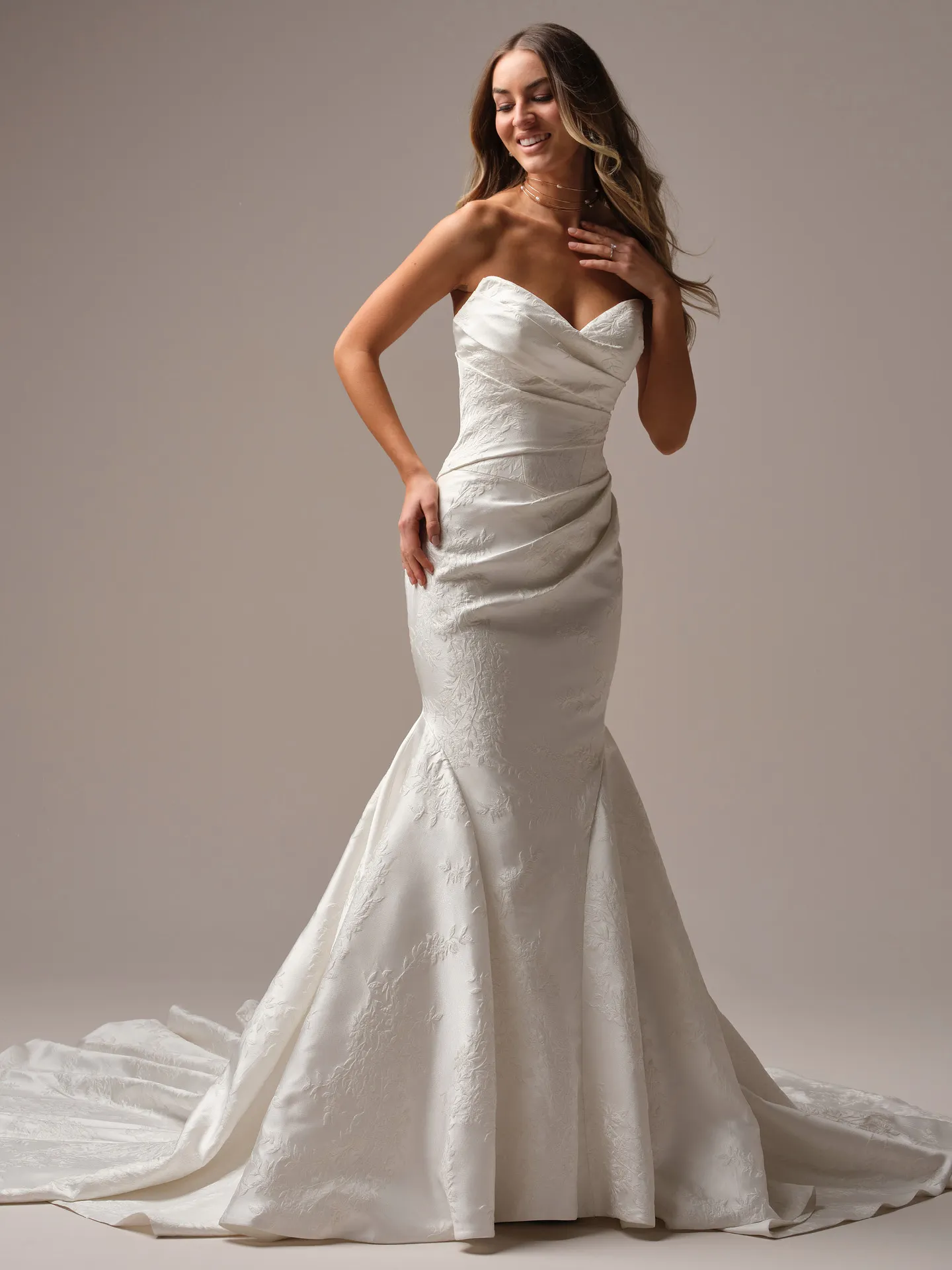 Sottero and Midgley Giselle Marie fit and flare wedding dress front view with lace bodice