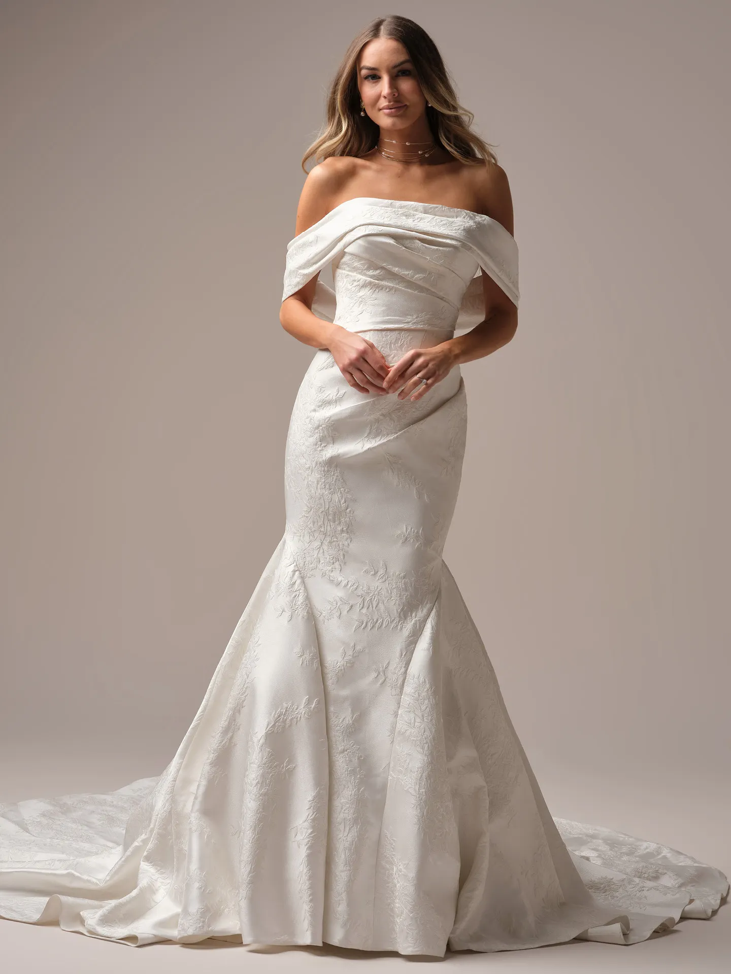 Sottero and Midgley Giselle Marie fit and flare wedding dress back view with narrow lace train