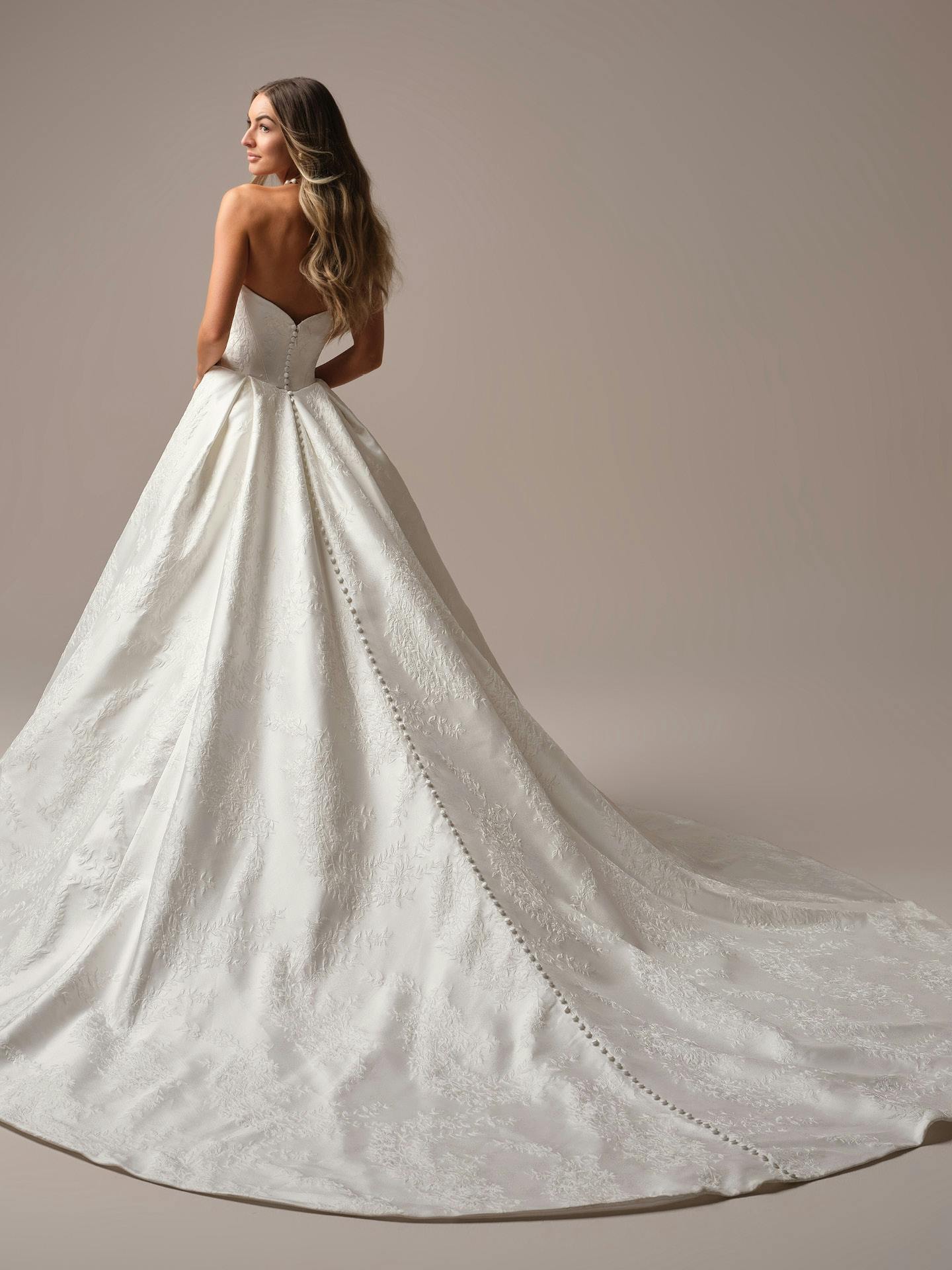 Giselle Marie Lane Asymmetrical Floral Jacquard Mermaid Bridal