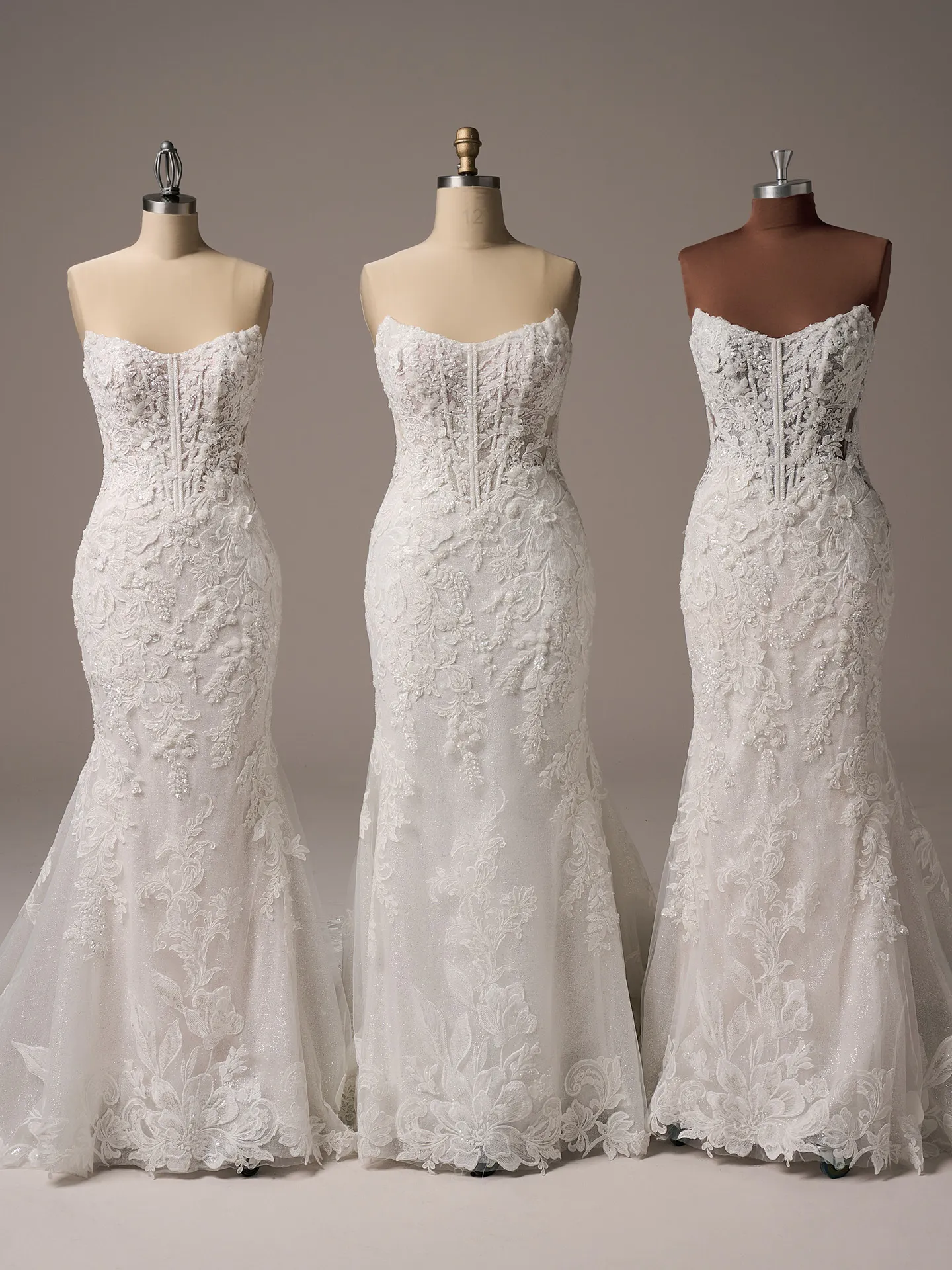 Sottero and Midgley Halle fit and flare wedding dress front view in blush toned lace