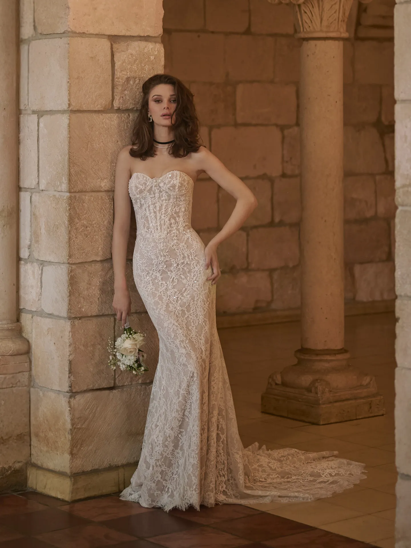 Sottero and Midgley Jovienne sheath wedding dress angled side with fitted bodice