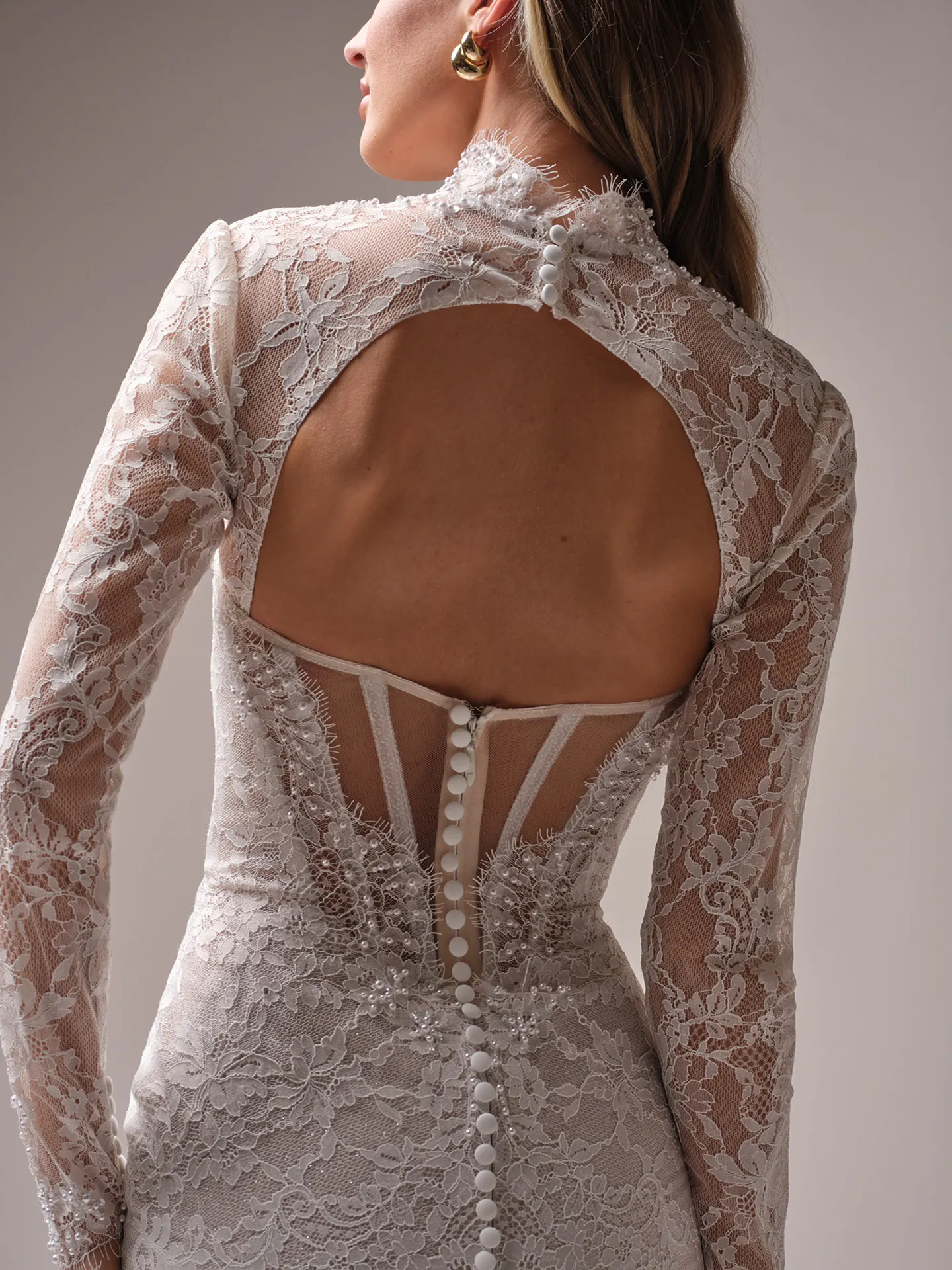 Sottero and Midgley Jovienne back view lace illusion mermaid bridal dress