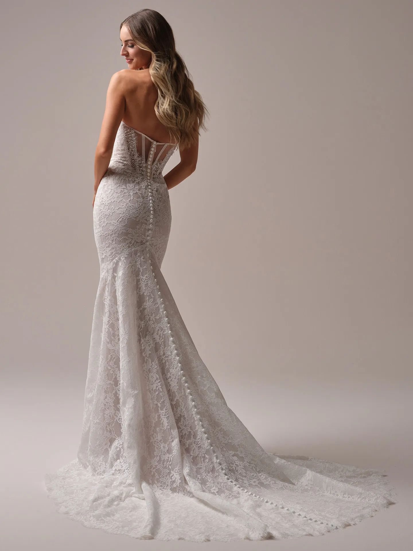 Sottero and Midgley Jovienne mermaid lace wedding dress back view