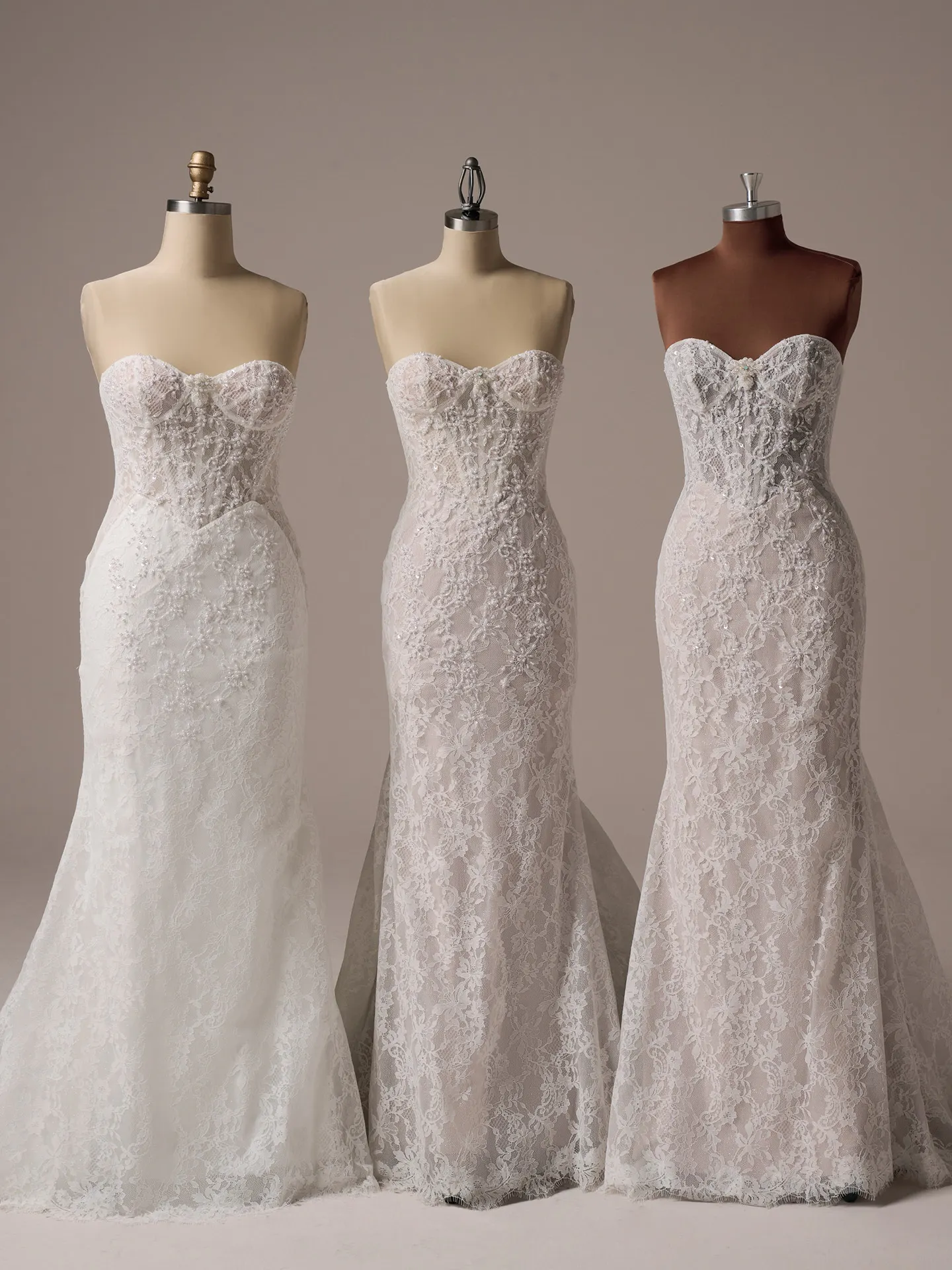 Sottero and Midgley Jovienne lace mermaid dress on mannequins front view