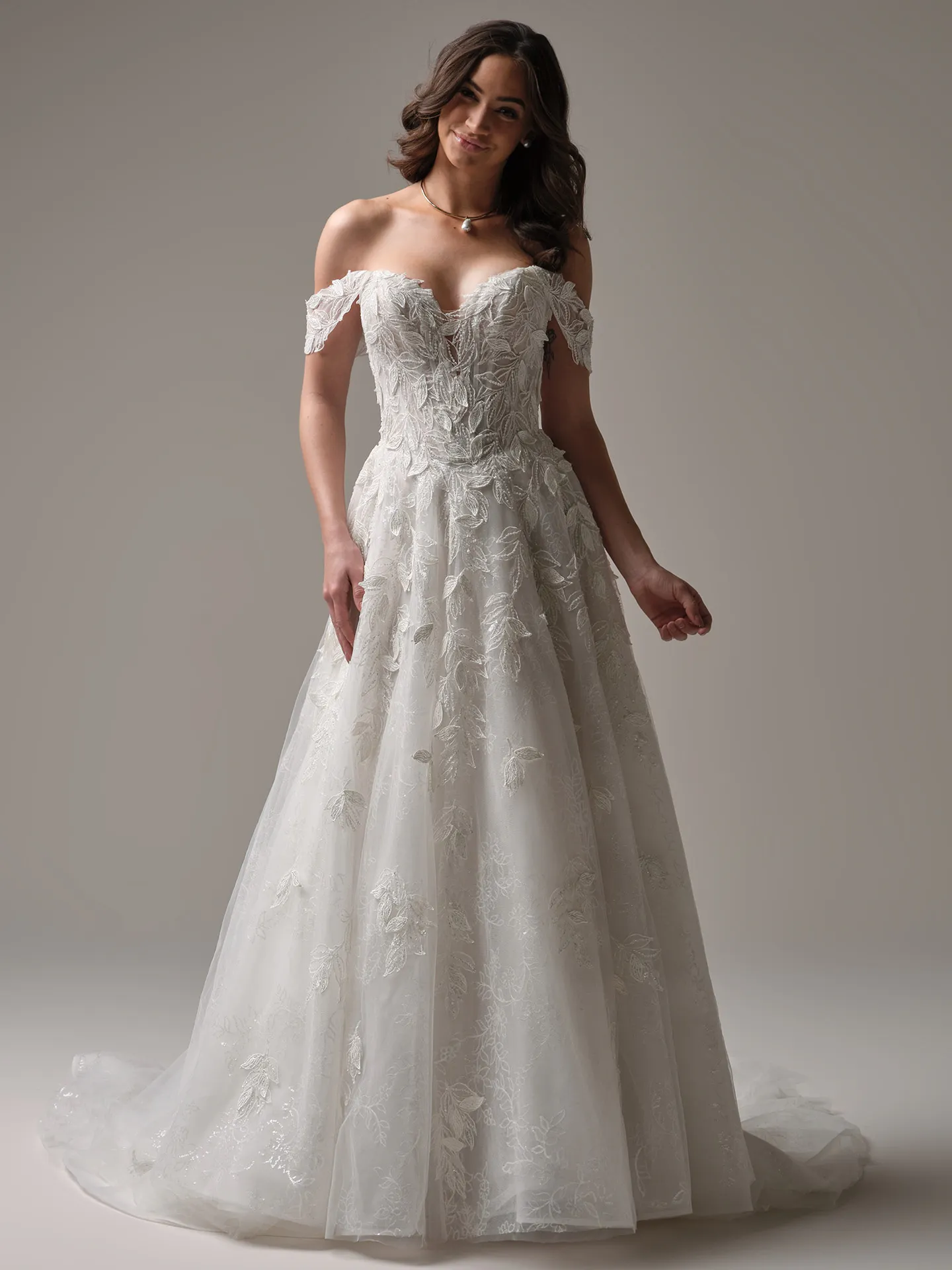 Sottero and Midgley Maritza front view A-line gown with 3D floral details