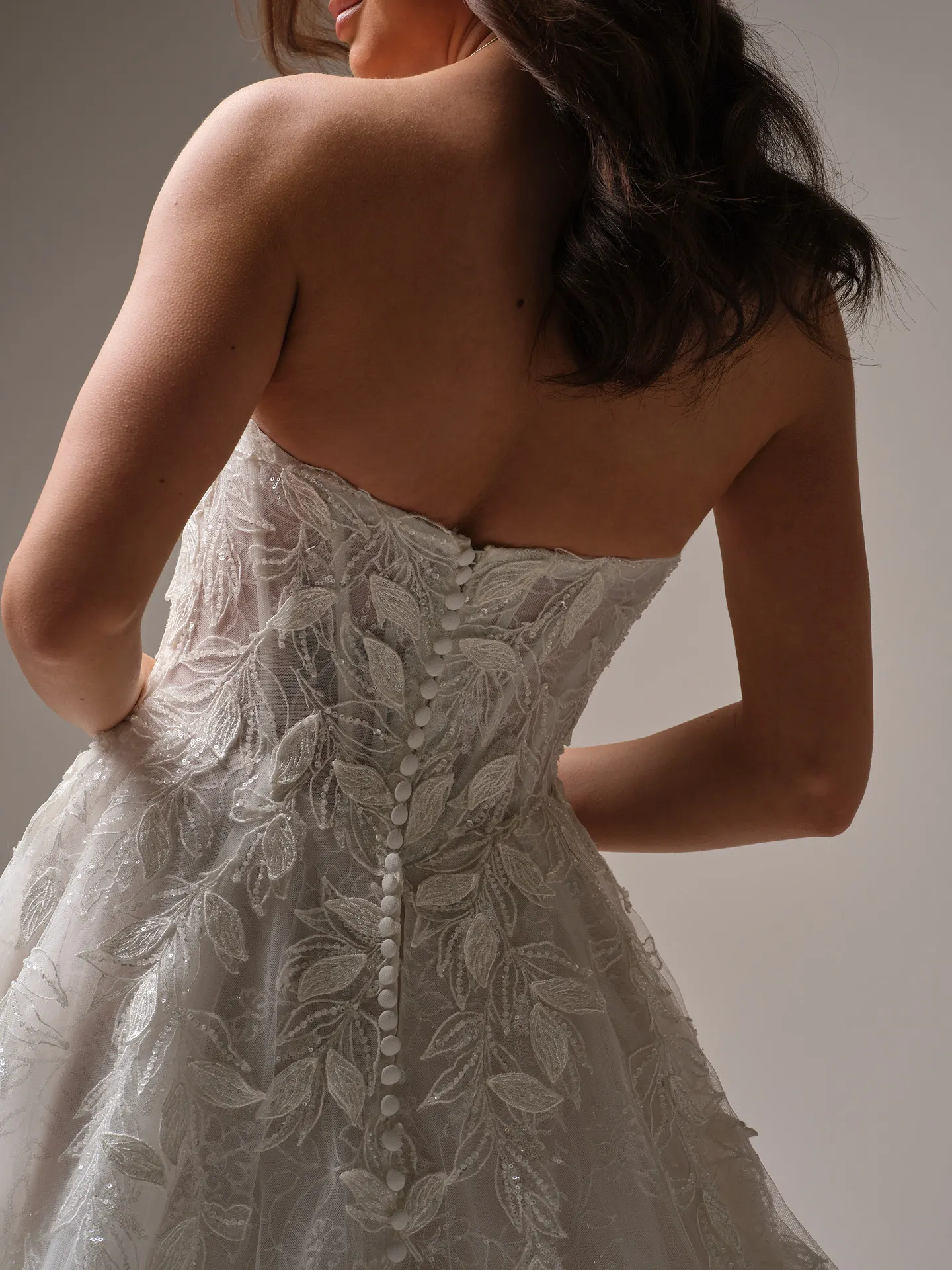 Sottero and Midgley Maritza back view 3-D floral lace A-line wedding gown