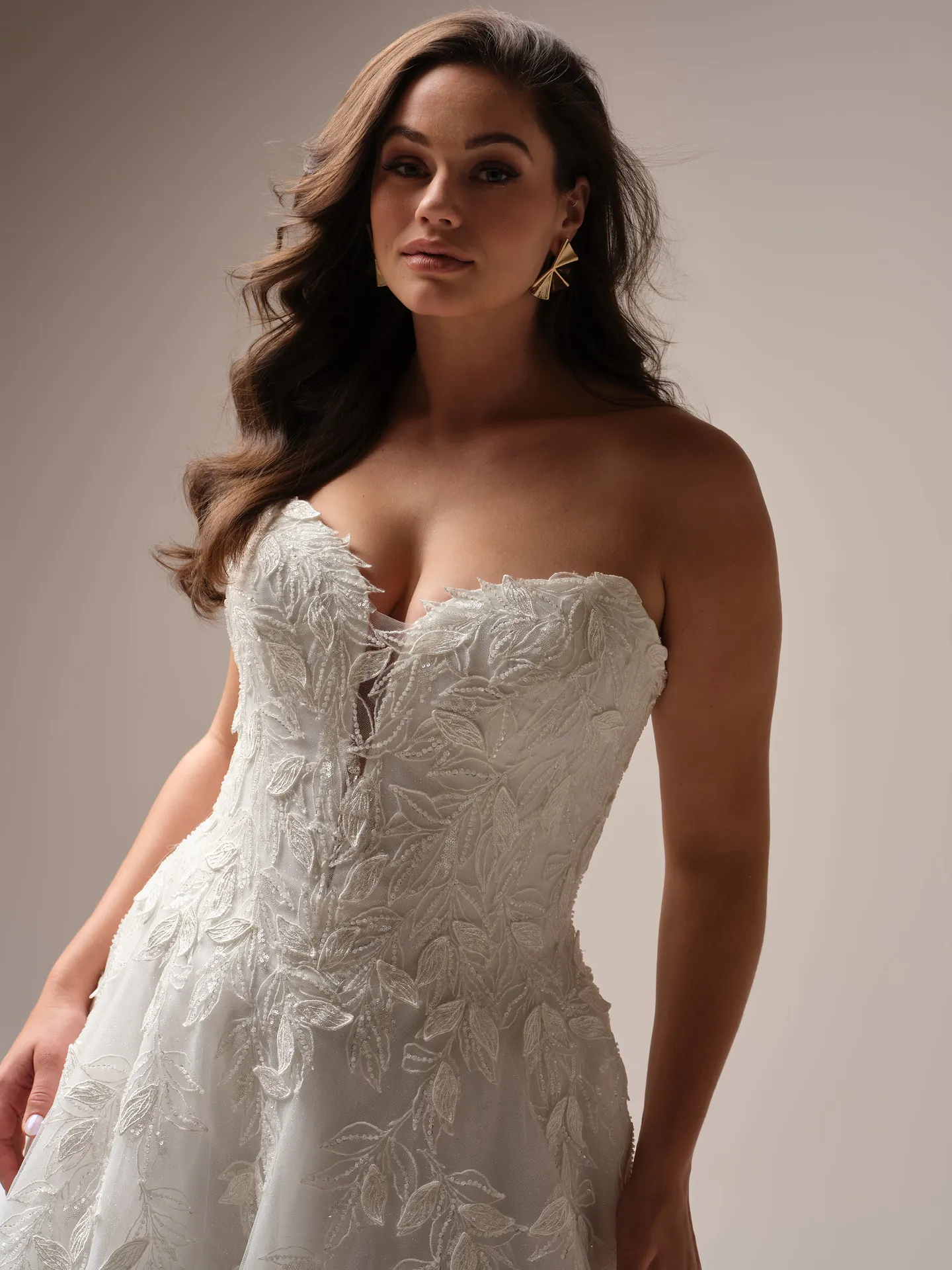 Sottero and Midgley Maritza front view, 3-D floral shimmering A-line wedding gown