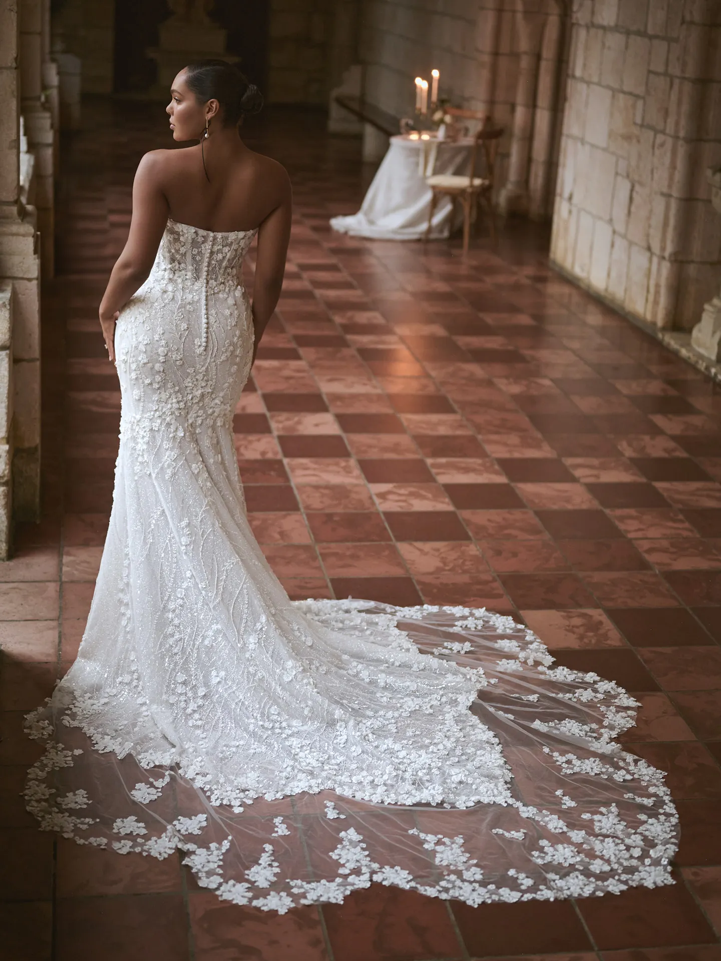 Sottero and Midgley Noor back view mermaid silhouette with floral detail