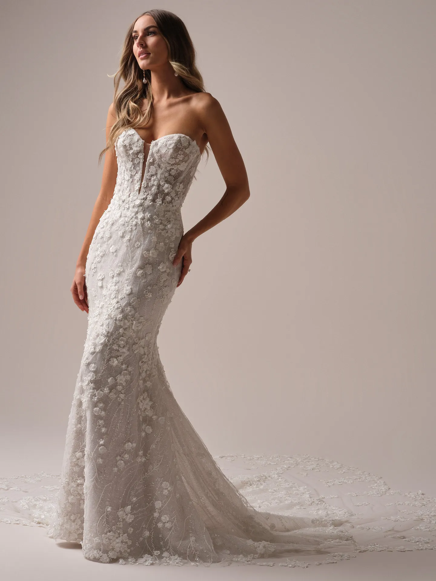 Sottero and Midgley Noor front view; floral sparkly mermaid wedding dress.