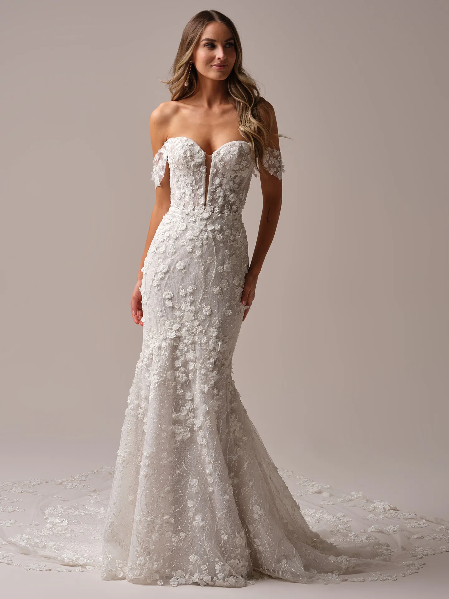 Sottero and Midgley Noor front view 3-D floral sparkly mermaid wedding dress