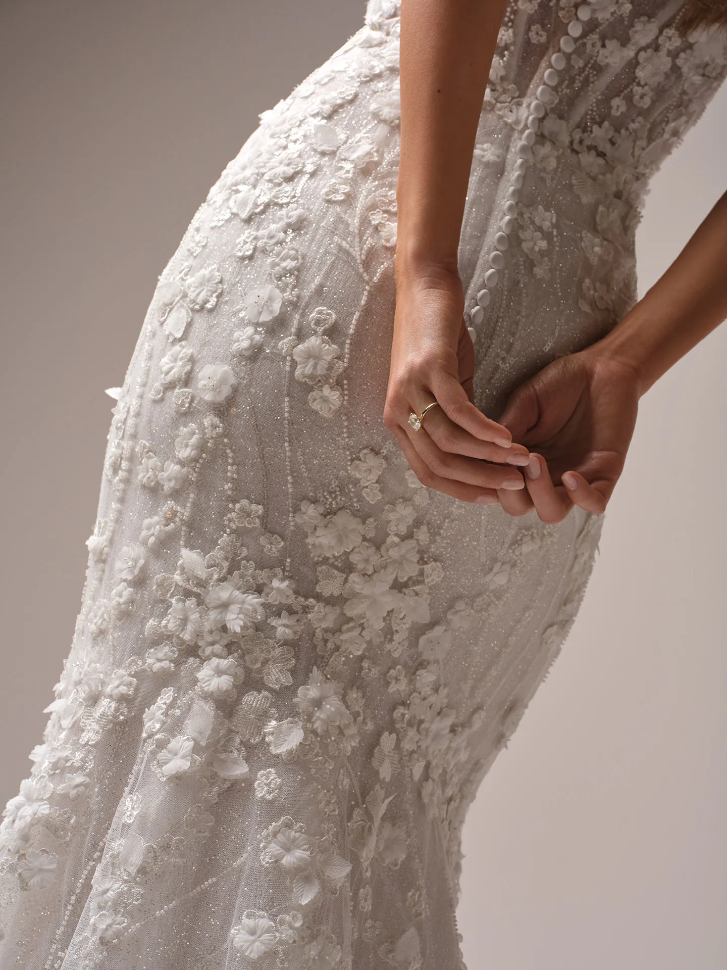 Sottero and Midgley Noor back view with 3D floral details on sparkly mermaid dress
