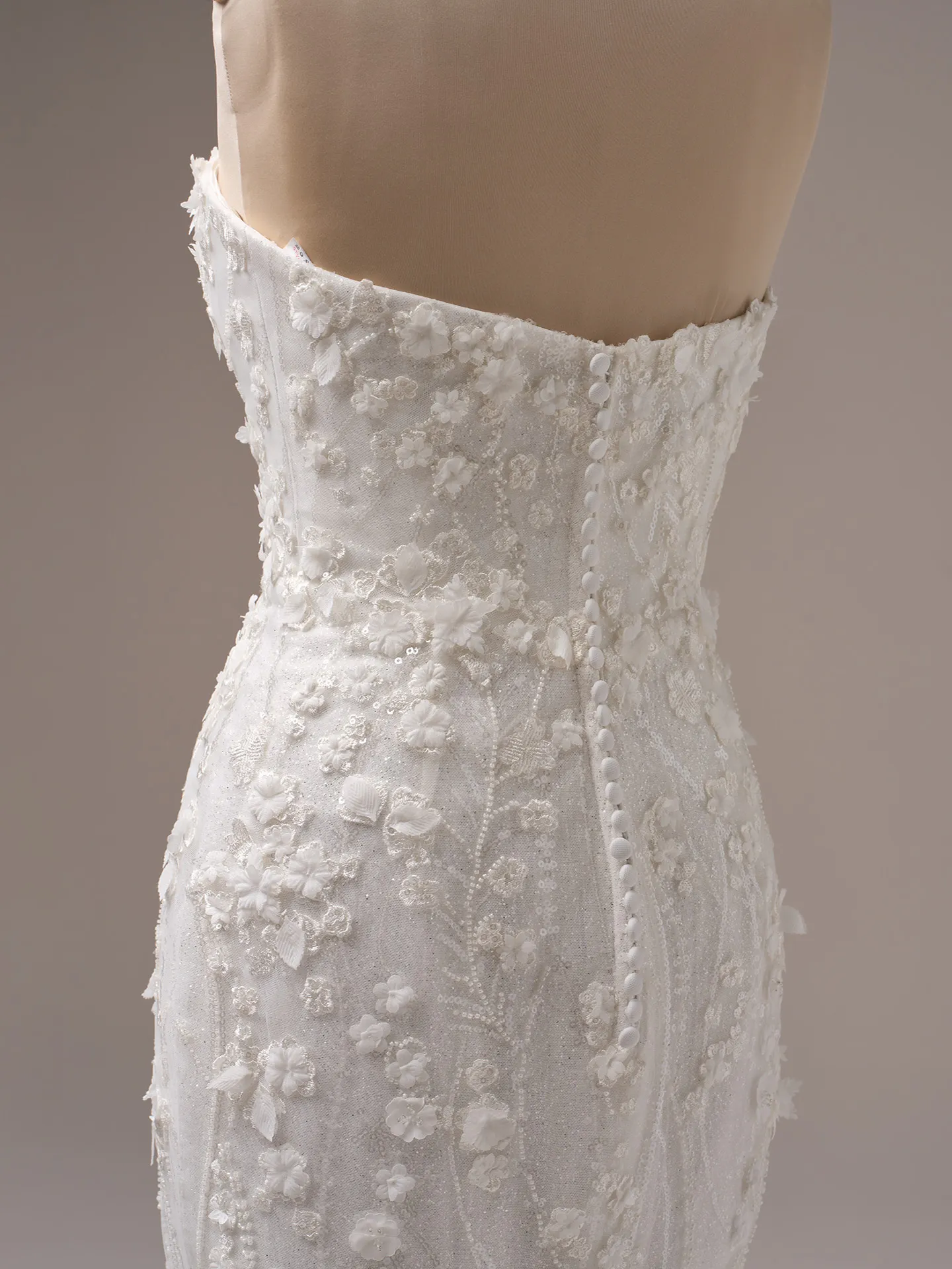 Noor textured 3D floral sparkly mermaid wedding dress back view