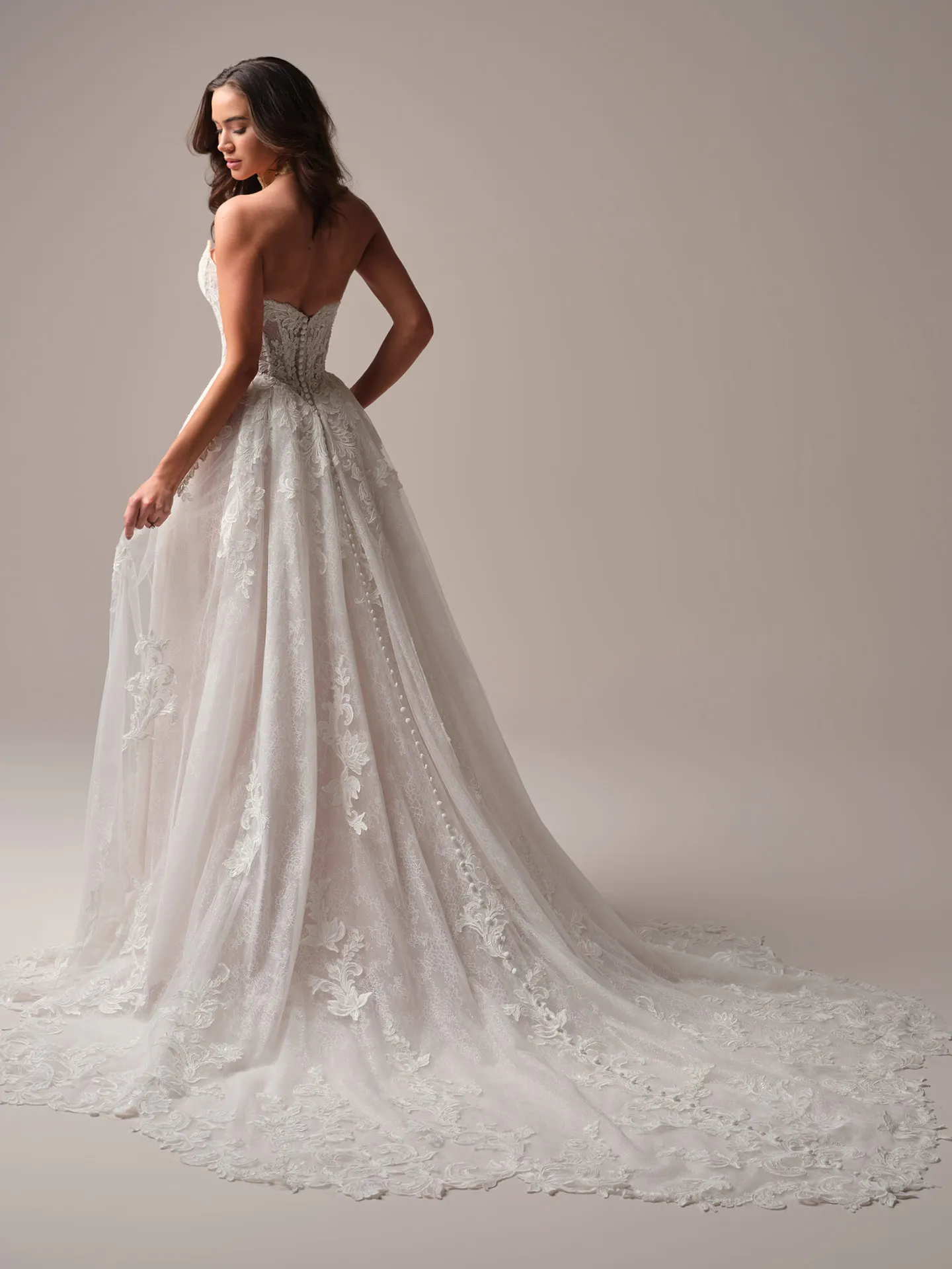 Sottero and Midgley Parker back view, glittering A-line bridal gown with exposed boning