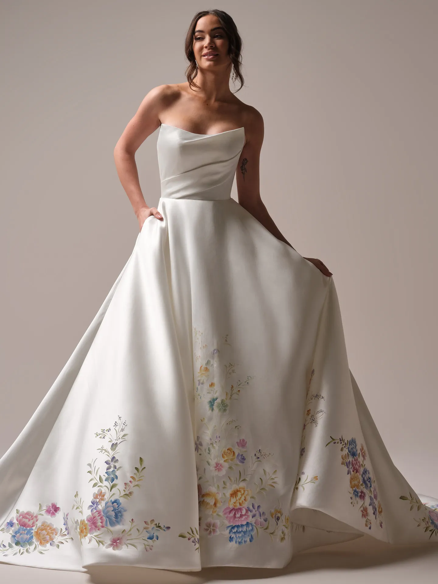 Sottero and Midgley Radiance front view; floral details on A-line wedding dress