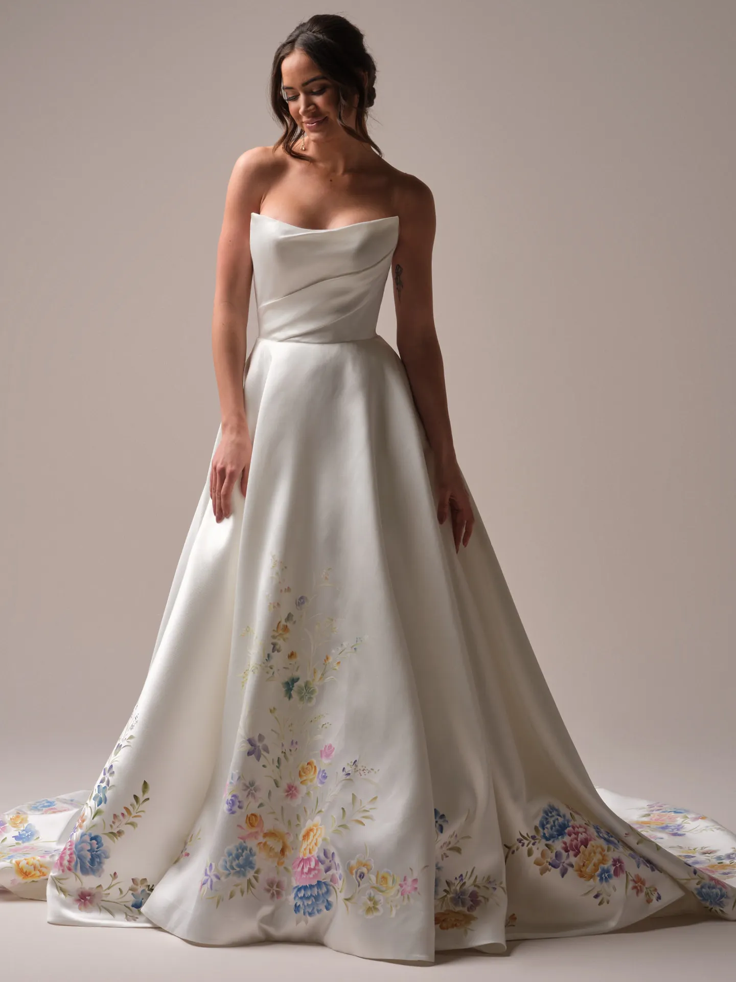 Sottero and Midgley Radiance A-line front view with hand-painted floral design.