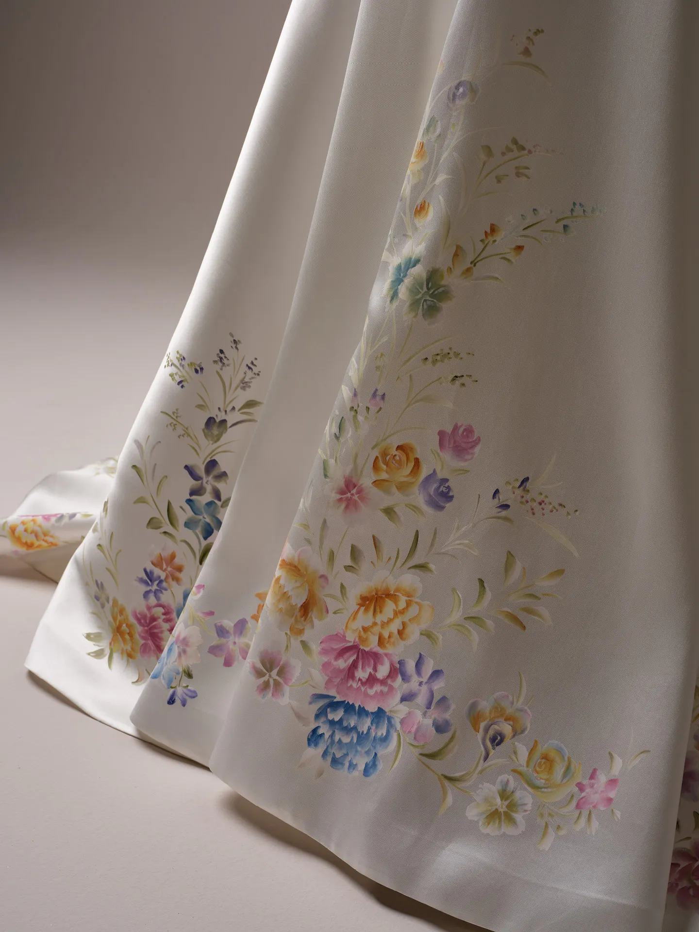 Sottero and Midgley Radiance floral hand-painted A-line wedding dress fabric detail.