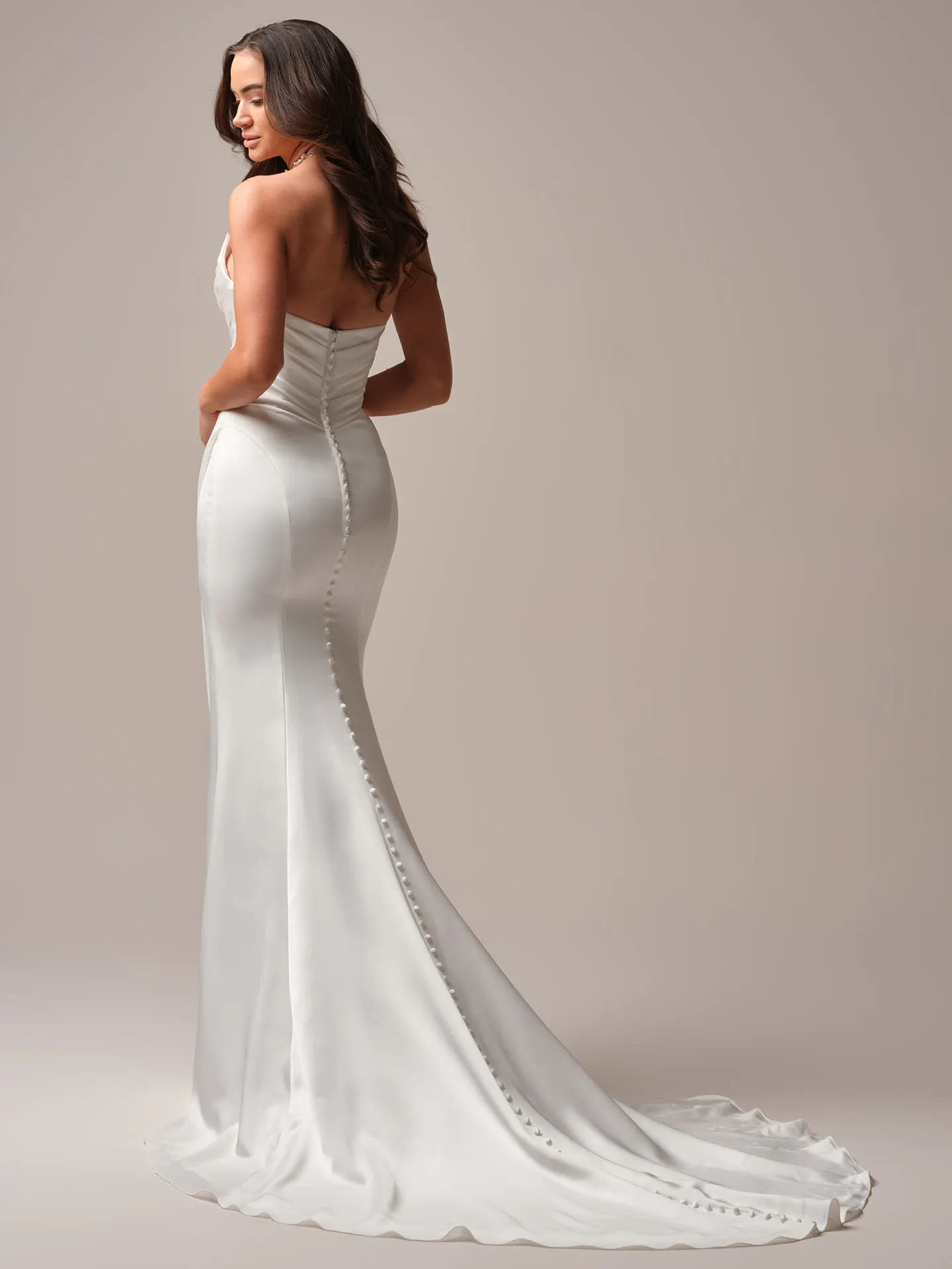 Sottero and Midgley Rhianna back view satin sweetheart sheath gown