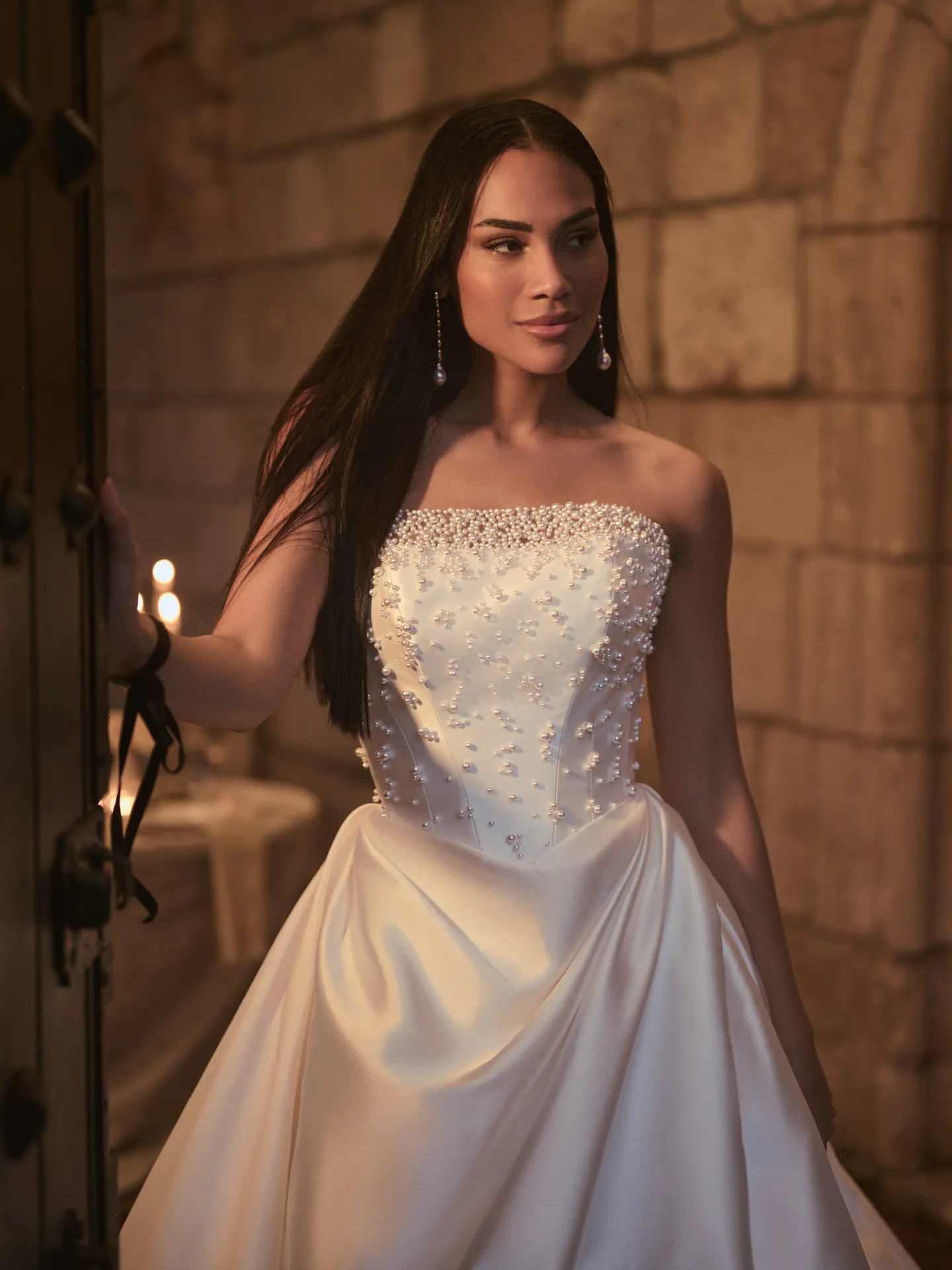 Sottero and Midgley Tenille front view satin pearl A-line wedding dress