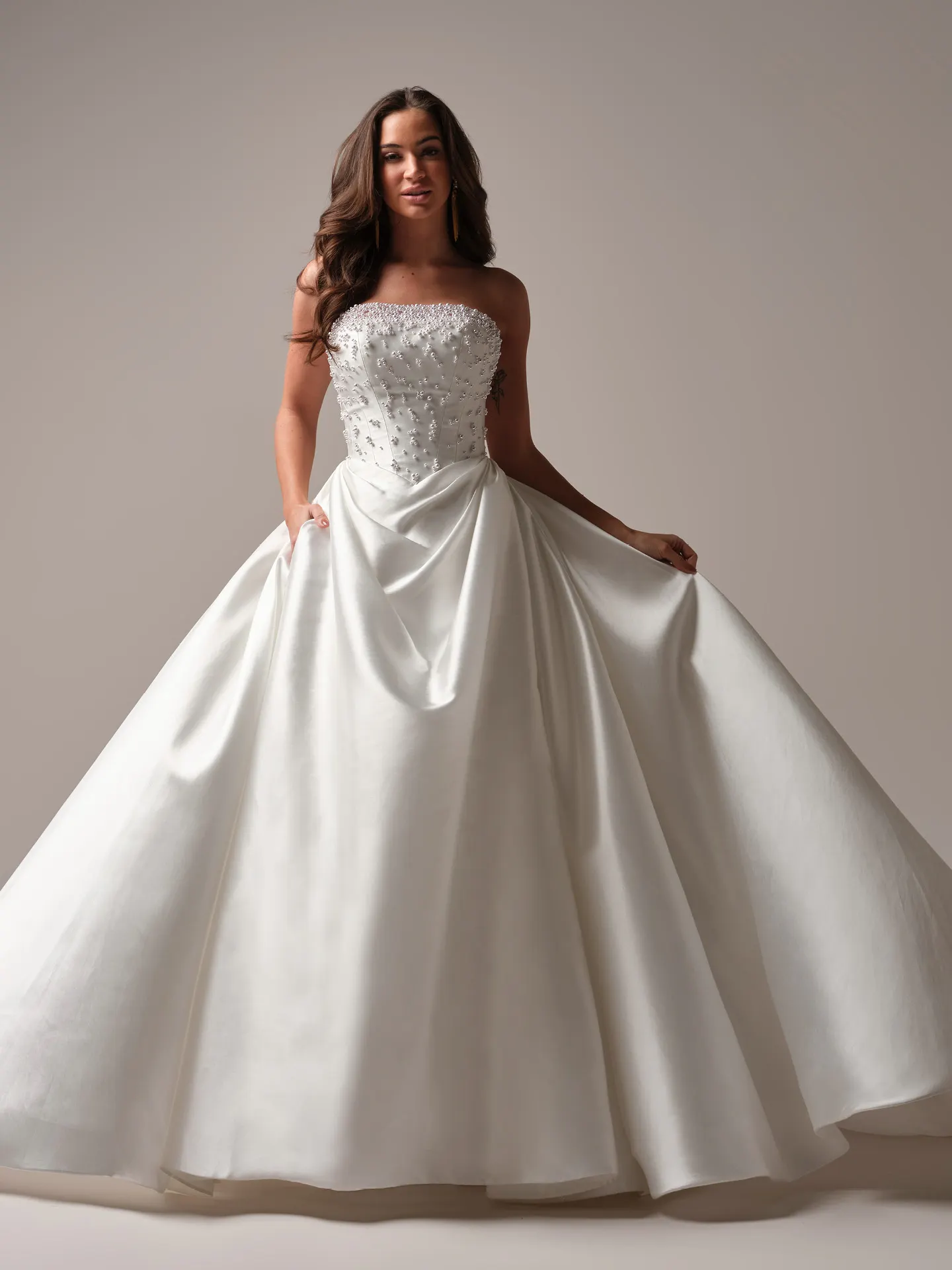 Sottero and Midgley Tenille satin A-line dress front view