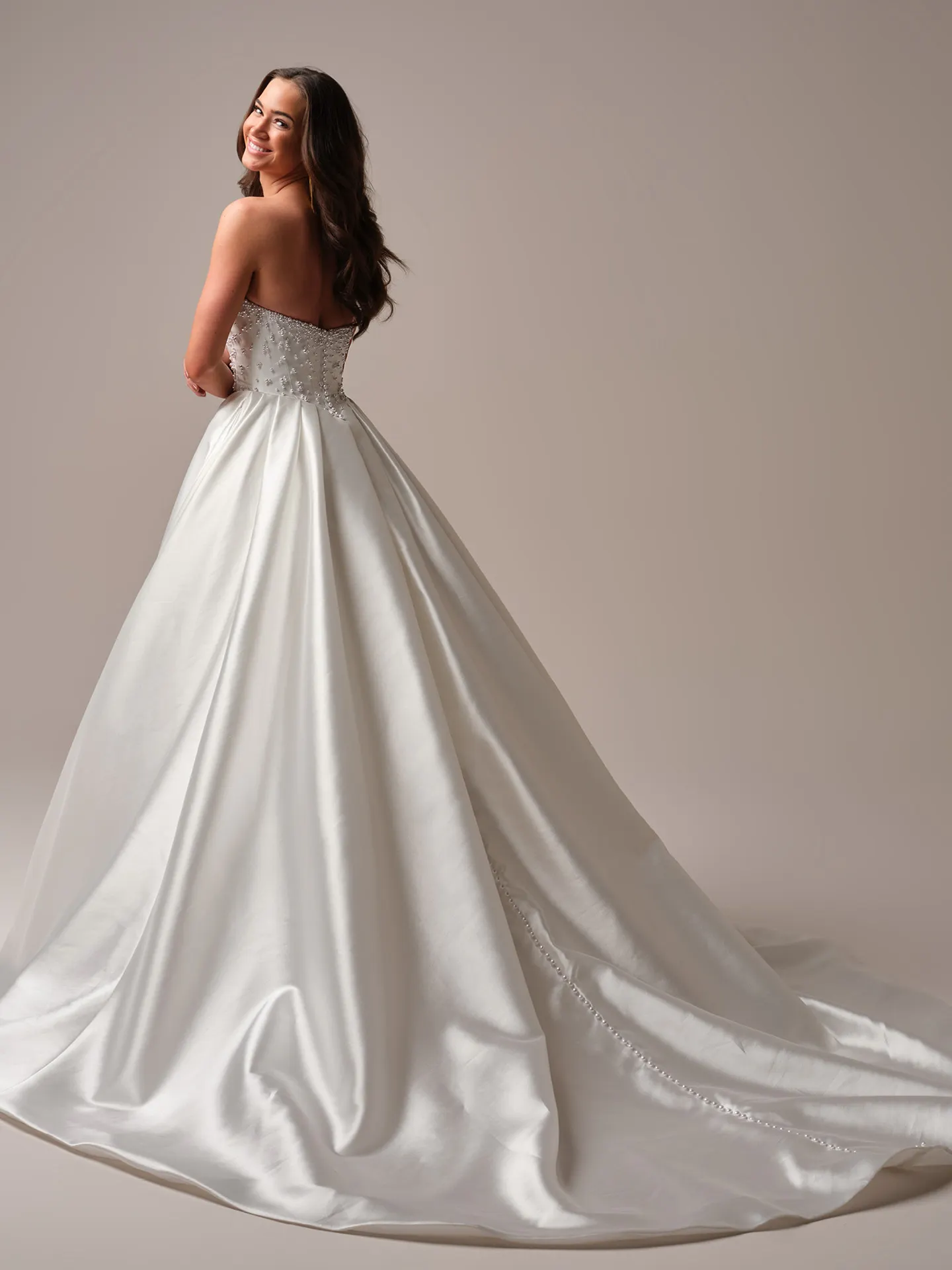 Sottero and Midgley Tenille back view satin pearl A-line wedding dress