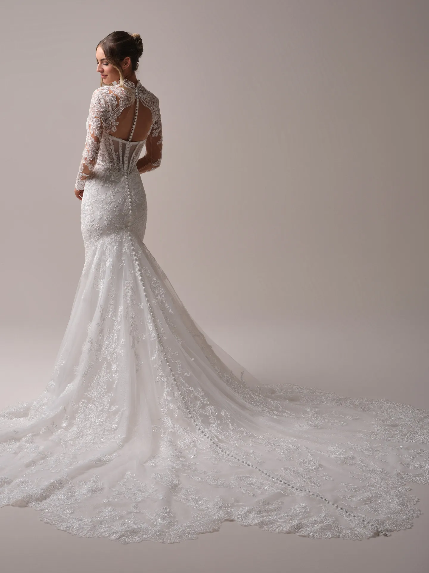 Sottero and Midgley Zareen illusion lace mermaid dress back view