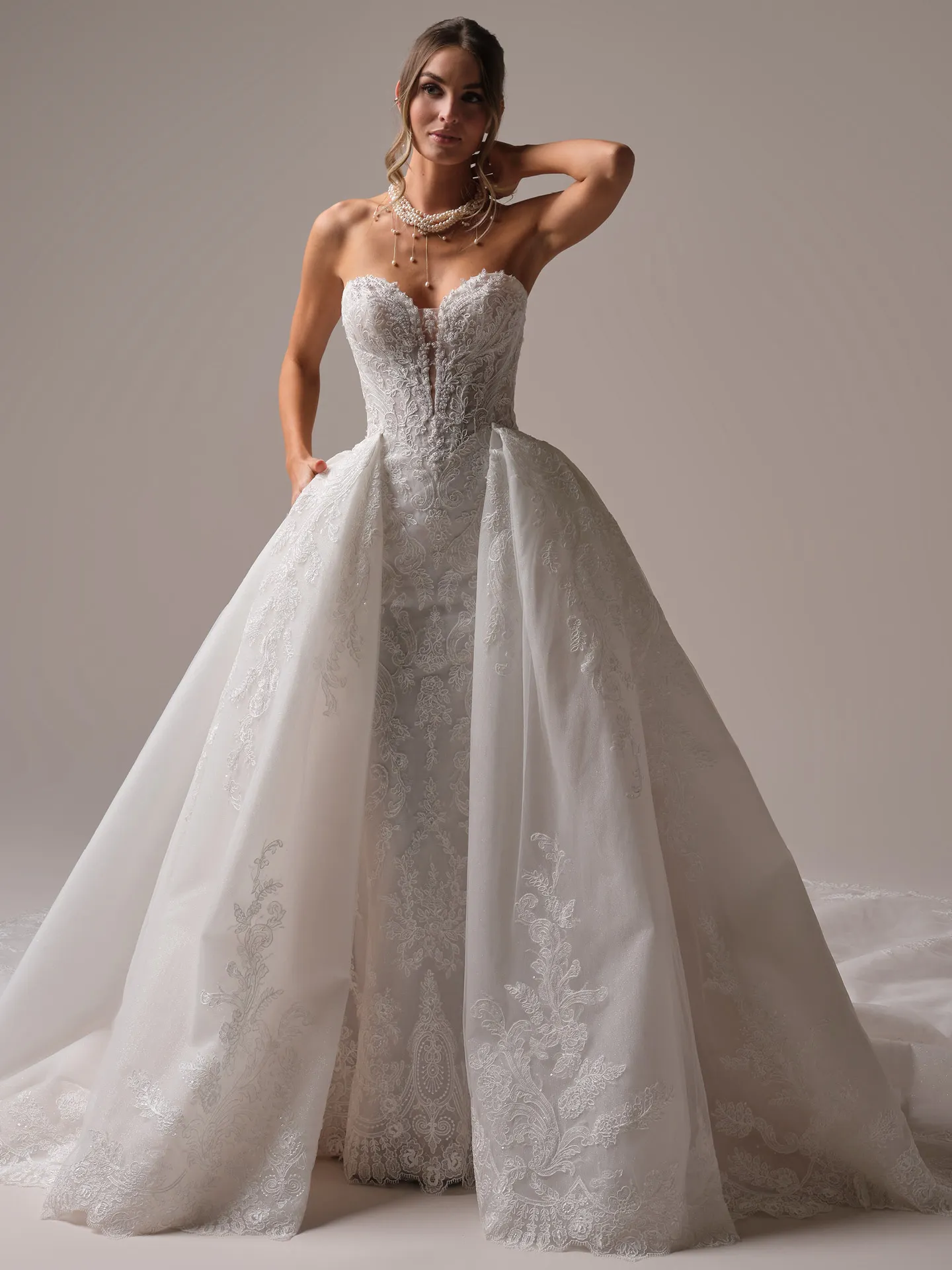 Sottero and Midgley Zareen mermaid dress front view with illusion lace scalloped edges