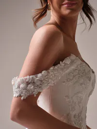 Glittery off-the-shoulder beaded illusion lace cap-sleeves