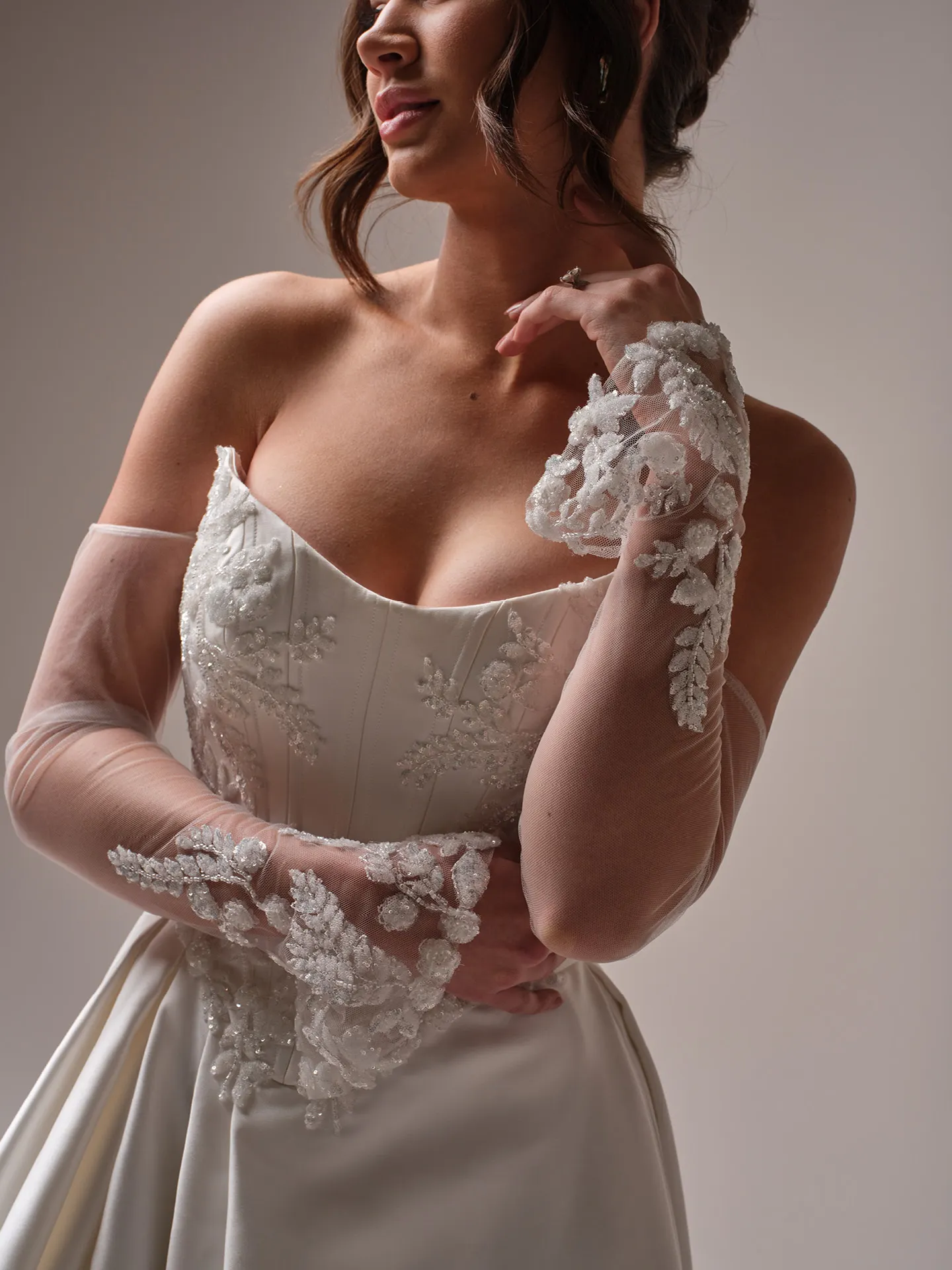 Sottero and Midgley Belladonna fit and flare wedding dress front view with lace bodice