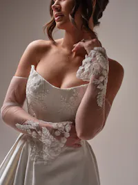 Romantic beaded illusion lace long fitted sleeves