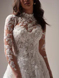 Long sleeve illusion beaded and sequin lace high neck jacket