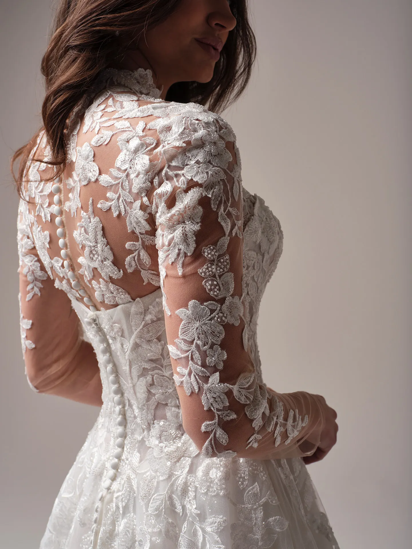 Sottero and Midgley Darren jacket sheer lace overlay side view