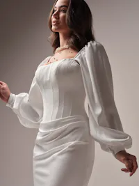 Flowy satin long balloon sleeves with covered button closure